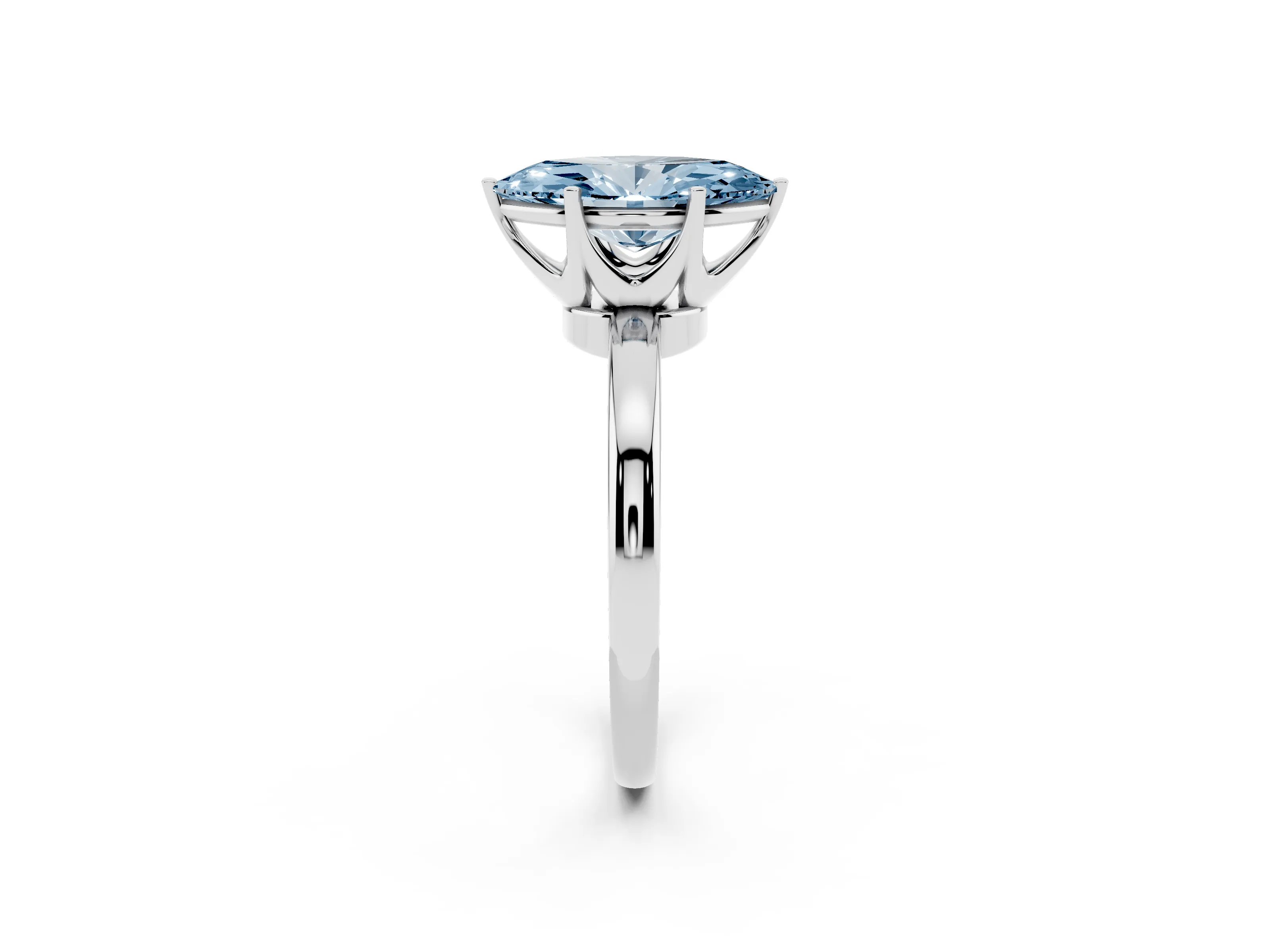 Fancy Blue Marquise Cut Diamond Solitaire Ring Set in White gold with Raised Prong Setting on a Classic Band