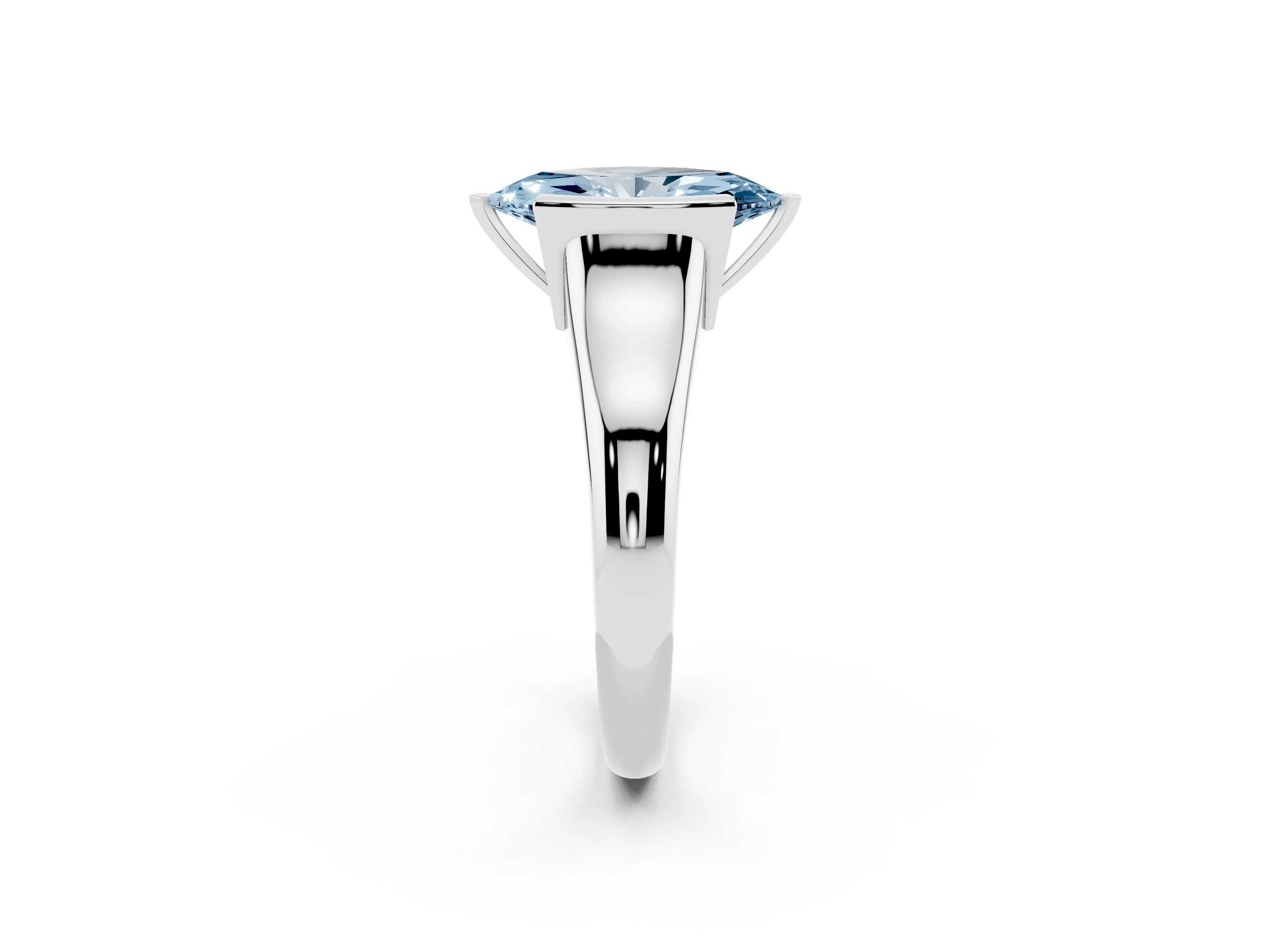 Fancy Blue Marquise Cut Diamond Solitaire Tension Set Ring Set in White gold with Split Shank Band