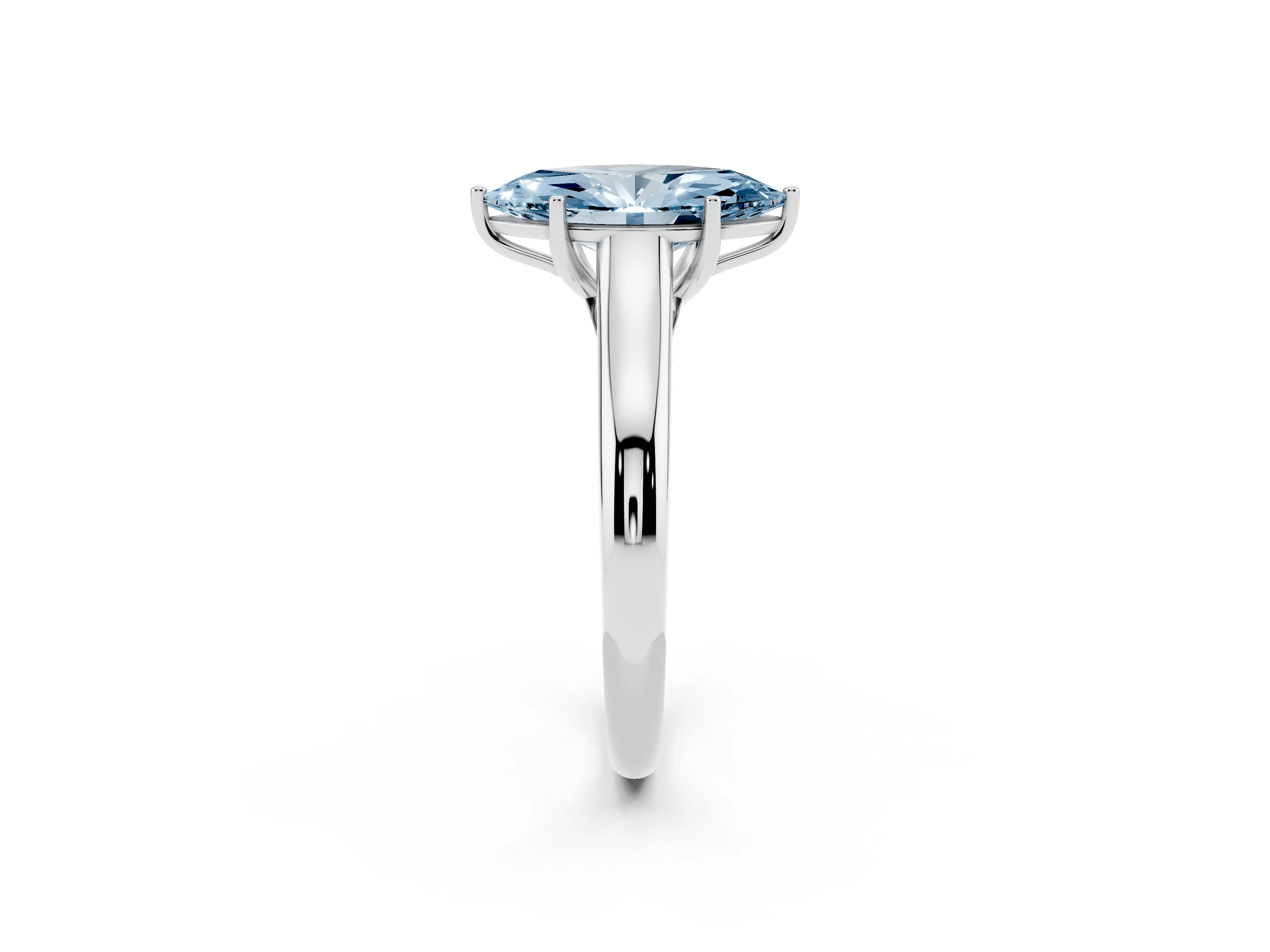 Fancy Blue Marquise Cut Diamond Solitaire Engagement Ring Set in White gold with Subtly Tapered Band and Prong Setting