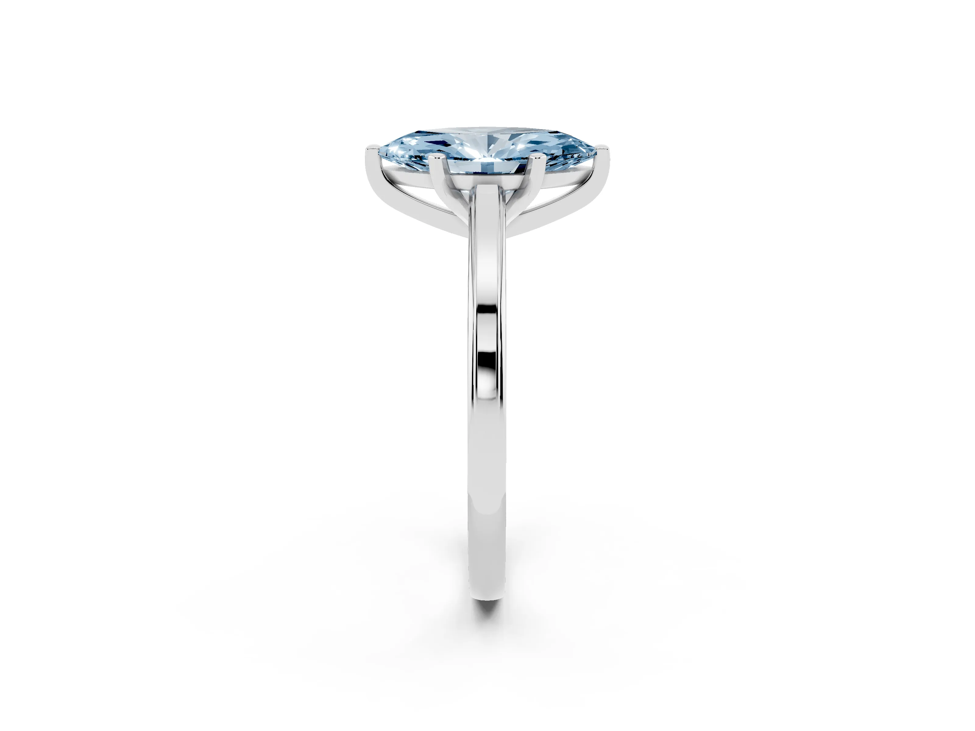 Fancy Blue Marquise Cut Diamond Solitaire Ring Set in Platinum with Prong Setting and Classic Band