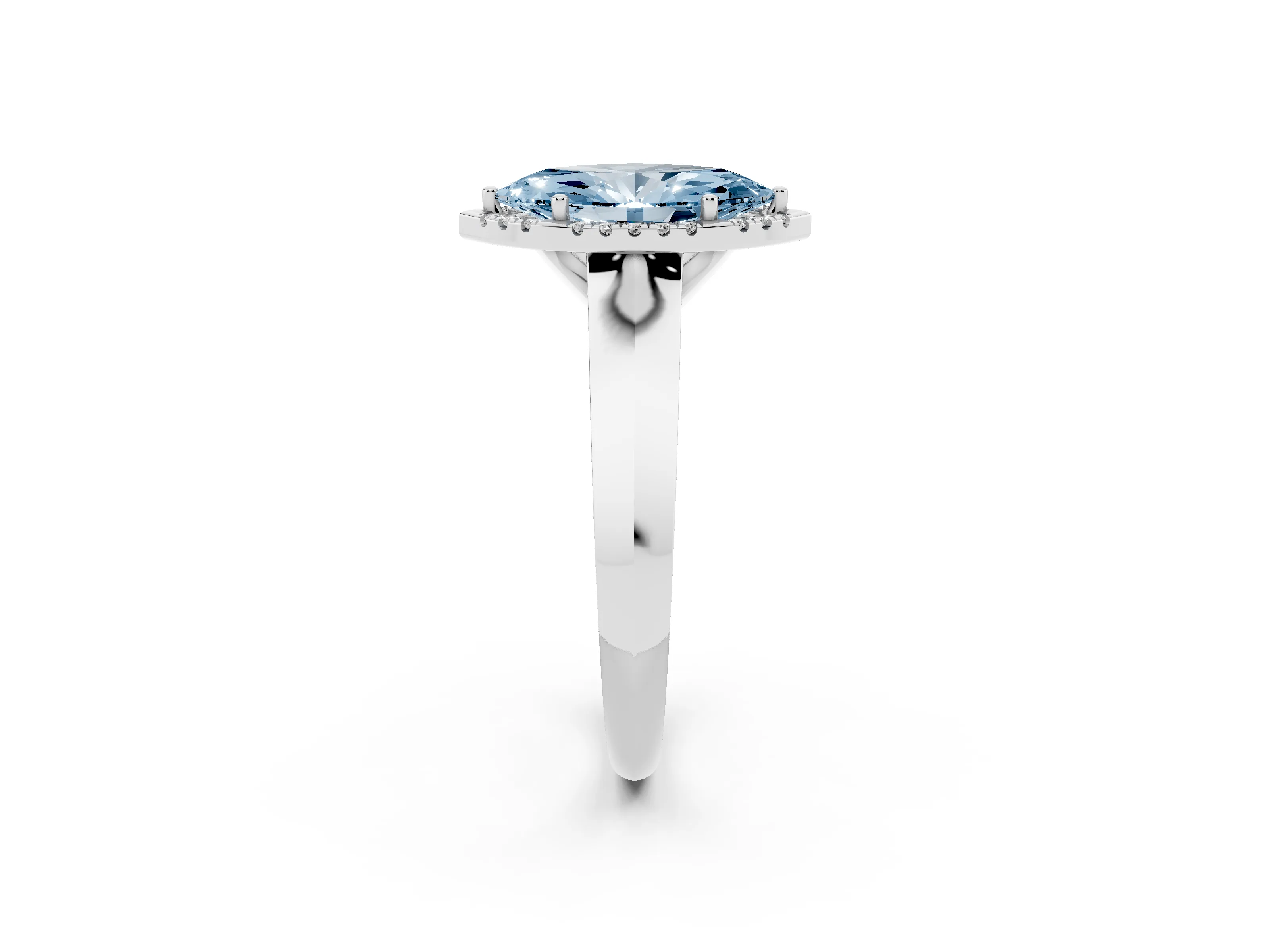 Fancy Blue Marquise Cut Diamond Halo Ring Set in White gold with Cathedral Band and Prong Setting