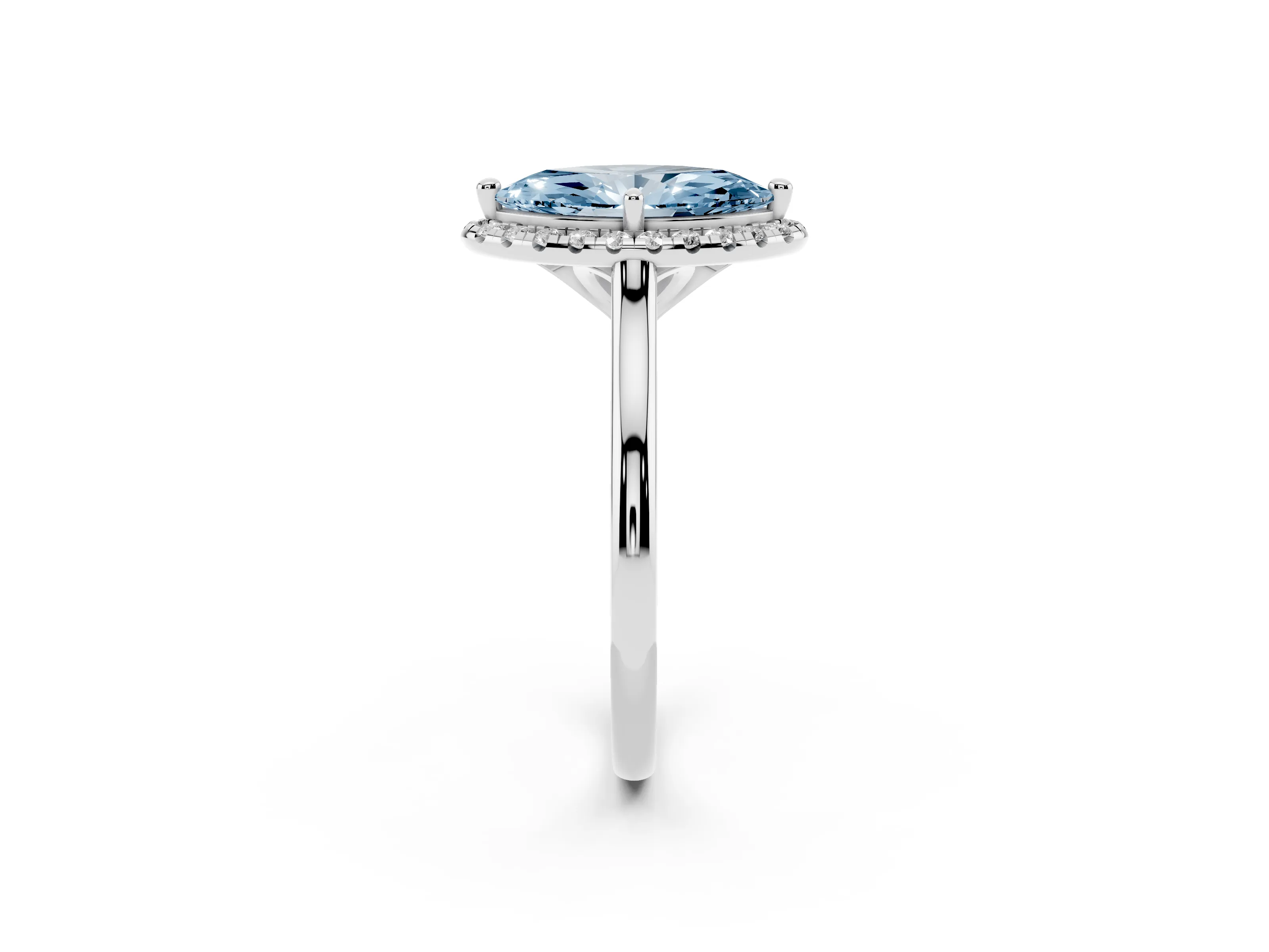 Fancy Blue Marquise Cut Diamond Halo Engagement Ring Set in Silver with Pavé Band and Rising Shoulders