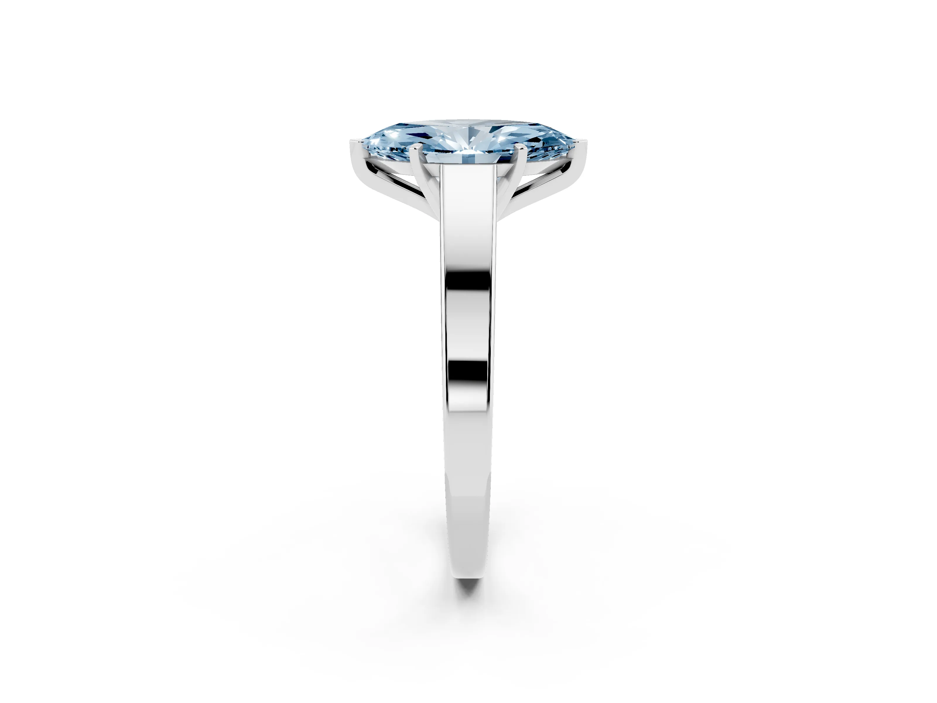 Fancy Blue Marquise Cut Diamond Solitaire Engagement Ring Set in White gold with Prong Setting and Tapered Band
