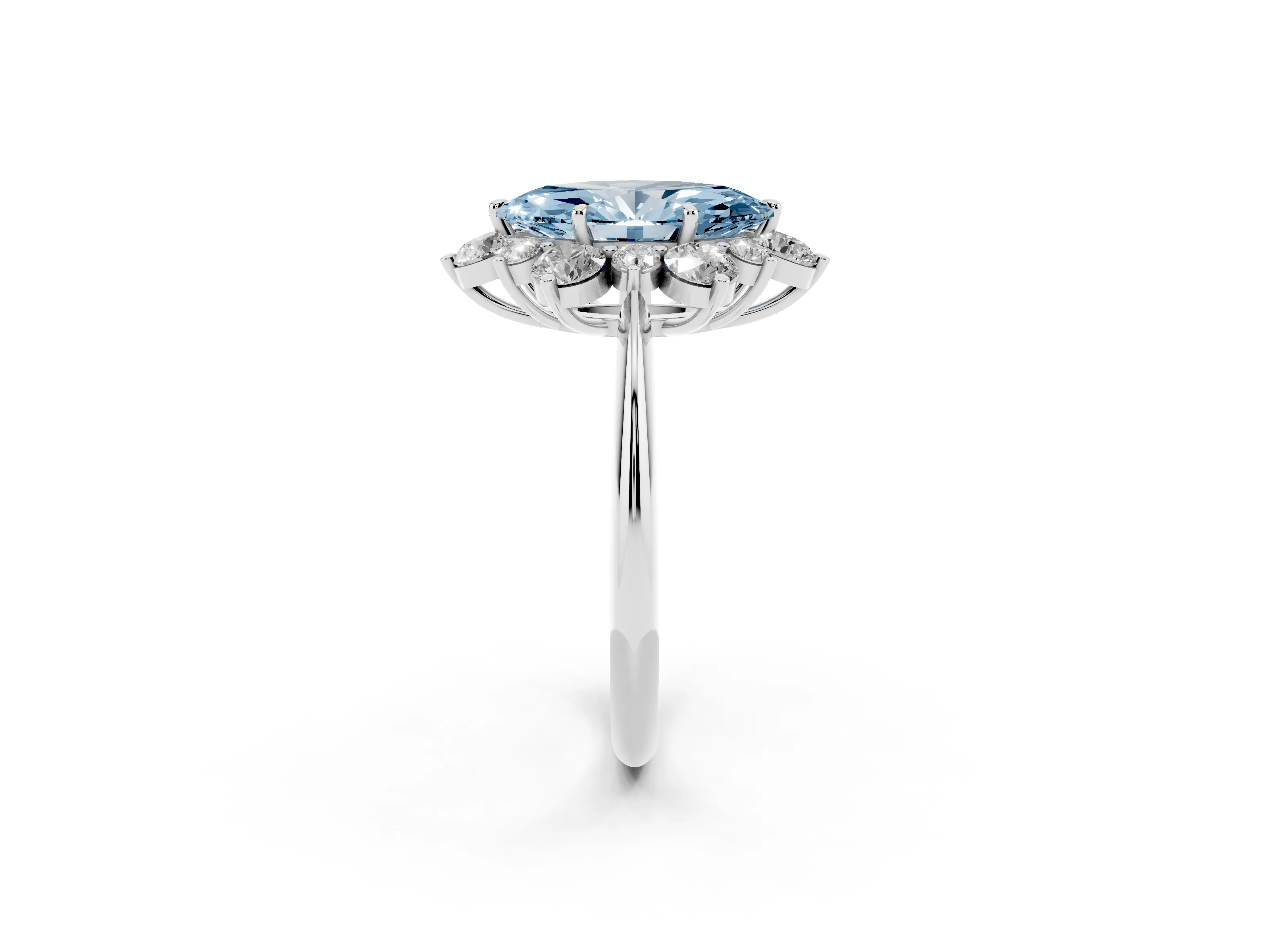 Fancy Blue Marquise Cut Diamond Cluster Halo Ring Set in Platinum with Solitaire Band and Prong Setting