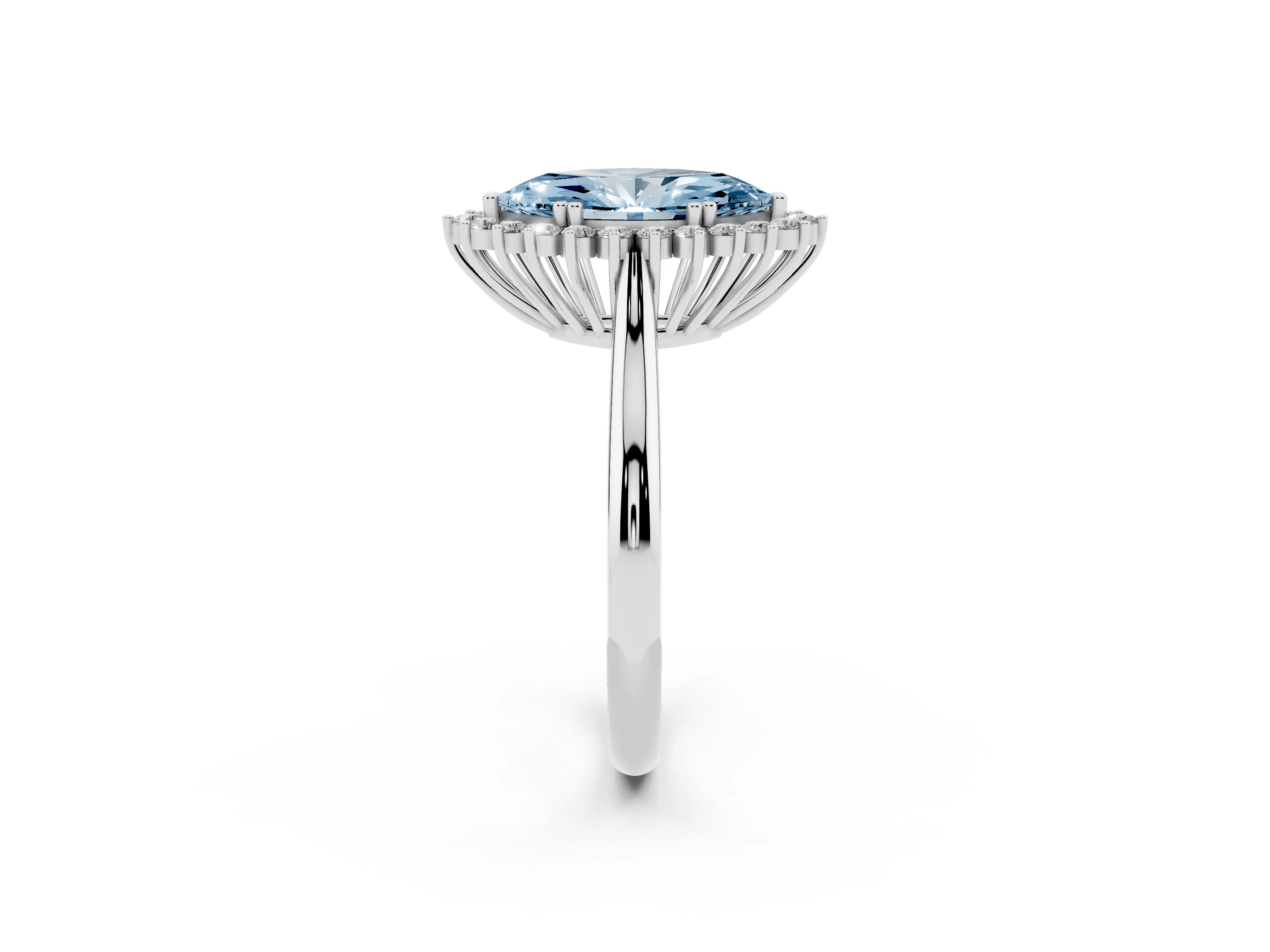 Fancy Blue Marquise Cut Diamond Halo Ring Set in Platinum with Plain Solitaire Band and Prong Setting