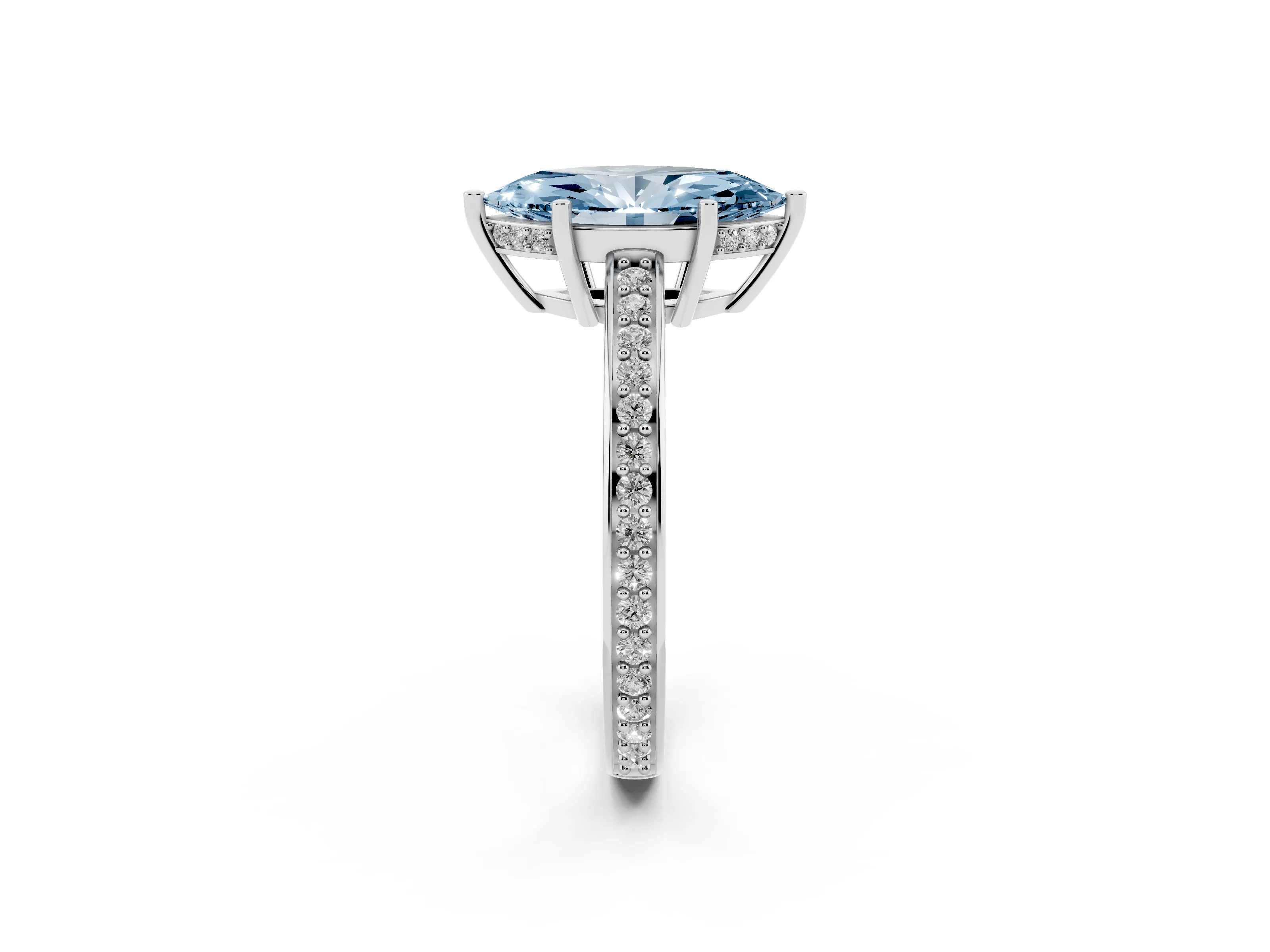 Fancy Blue Marquise Cut Diamond Pavé Band Prong Set Solitaire Ring Set in Platinum