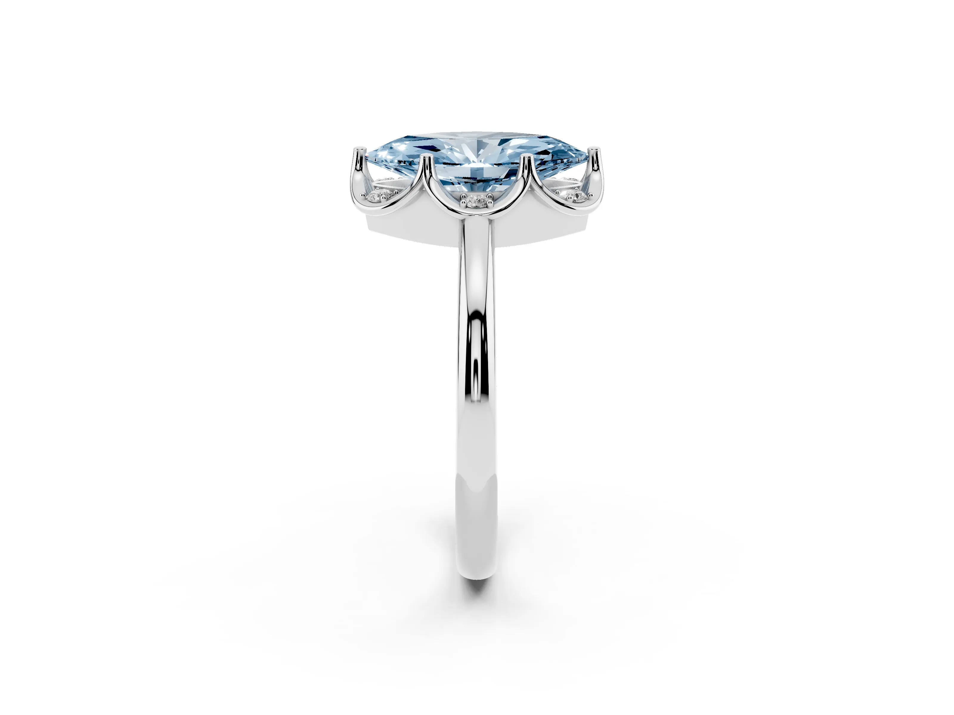 Fancy Blue Marquise Cut Diamond Round Cluster Halo Ring Set in White gold with Solitaire Band and Prong Setting