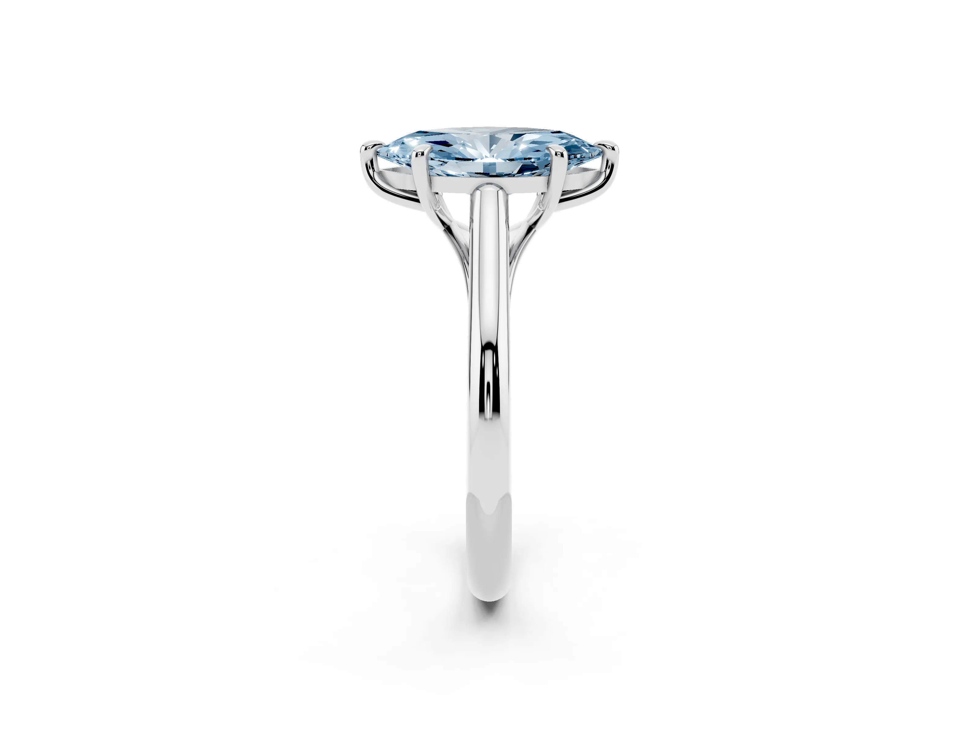Fancy Blue Marquise Cut Diamond Solitaire Engagement Ring Set in White gold with Prong Setting and Plain Classic Band