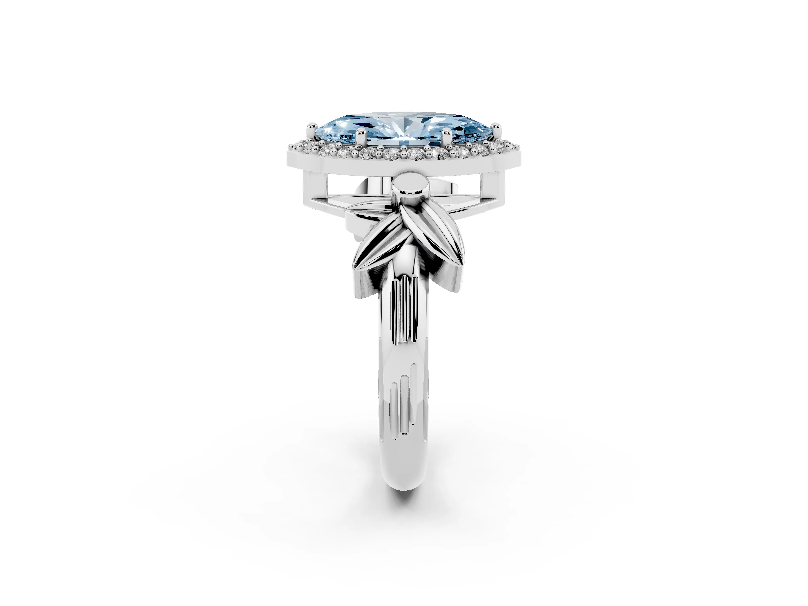 Fancy Blue Marquise Cut Diamond Halo Floral Band Ring Set in Silver with Prong Setting