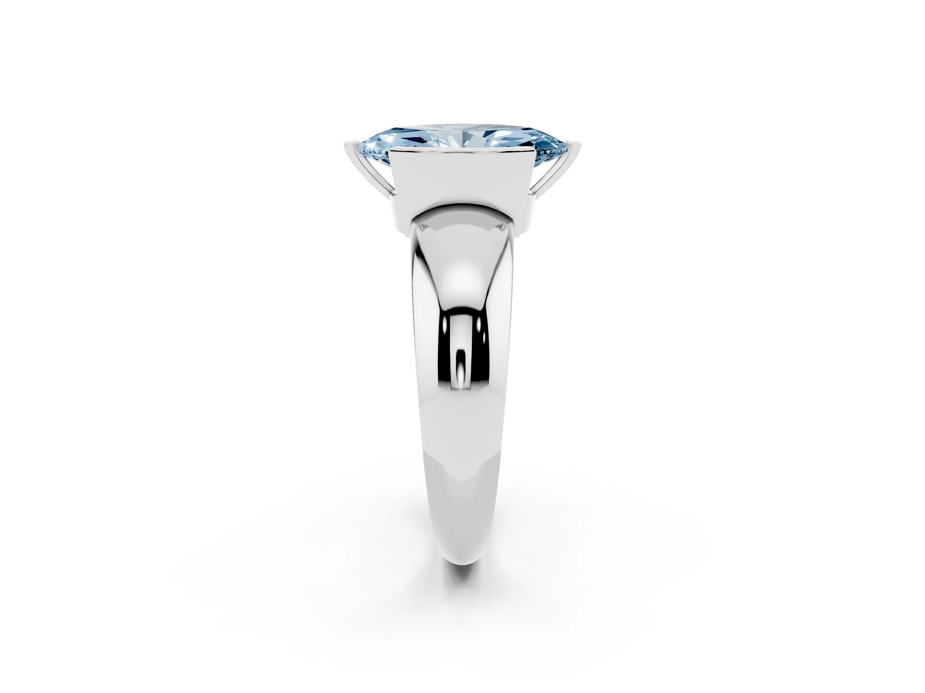 Fancy Blue Marquise Cut Diamond Solitaire Tension Set Ring Set in Platinum with Wide Band