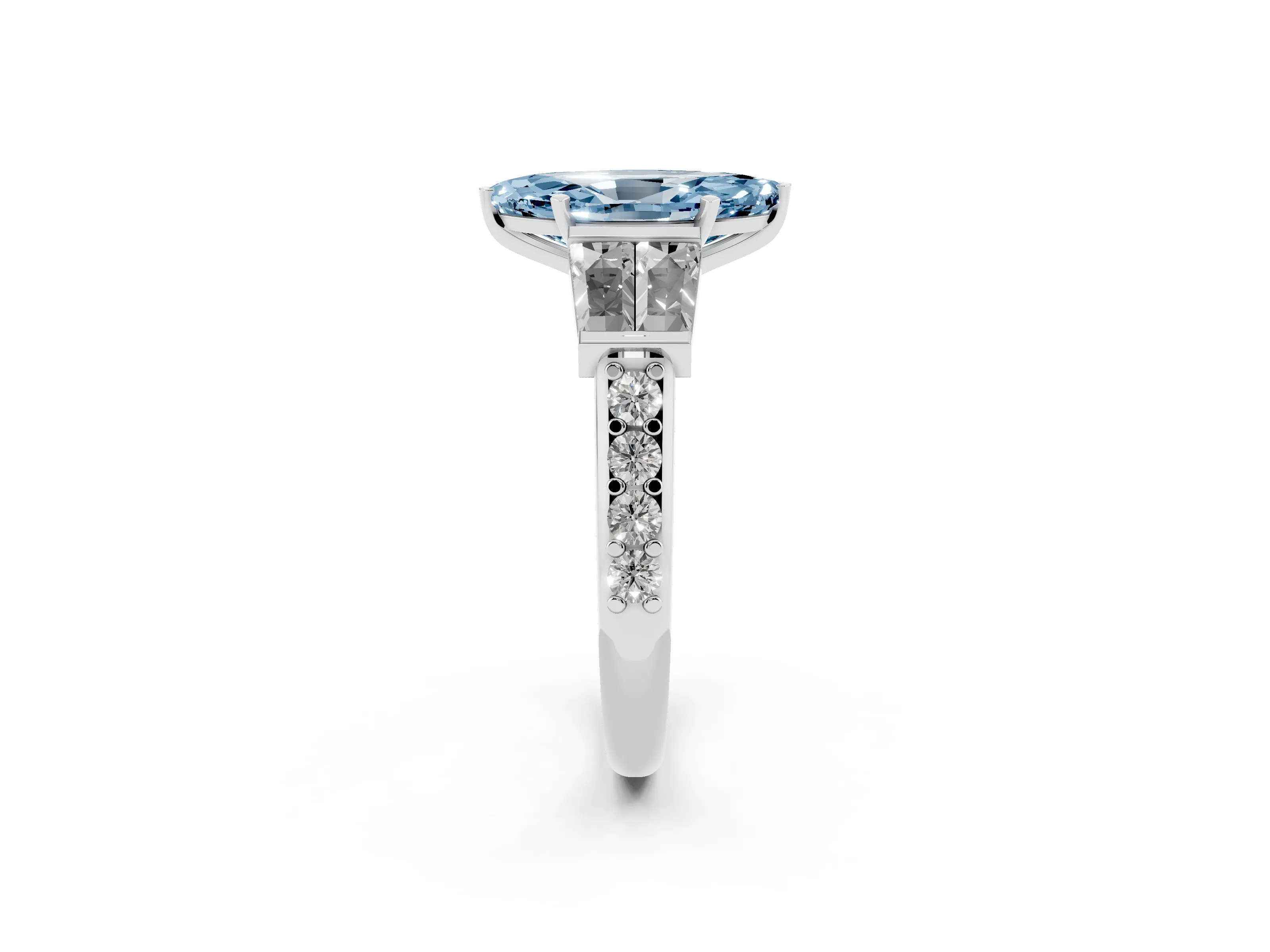 Fancy Blue Marquise Cut Diamond Engagement Ring Set in Silver with Baguette Side Stones and Channel Set Band