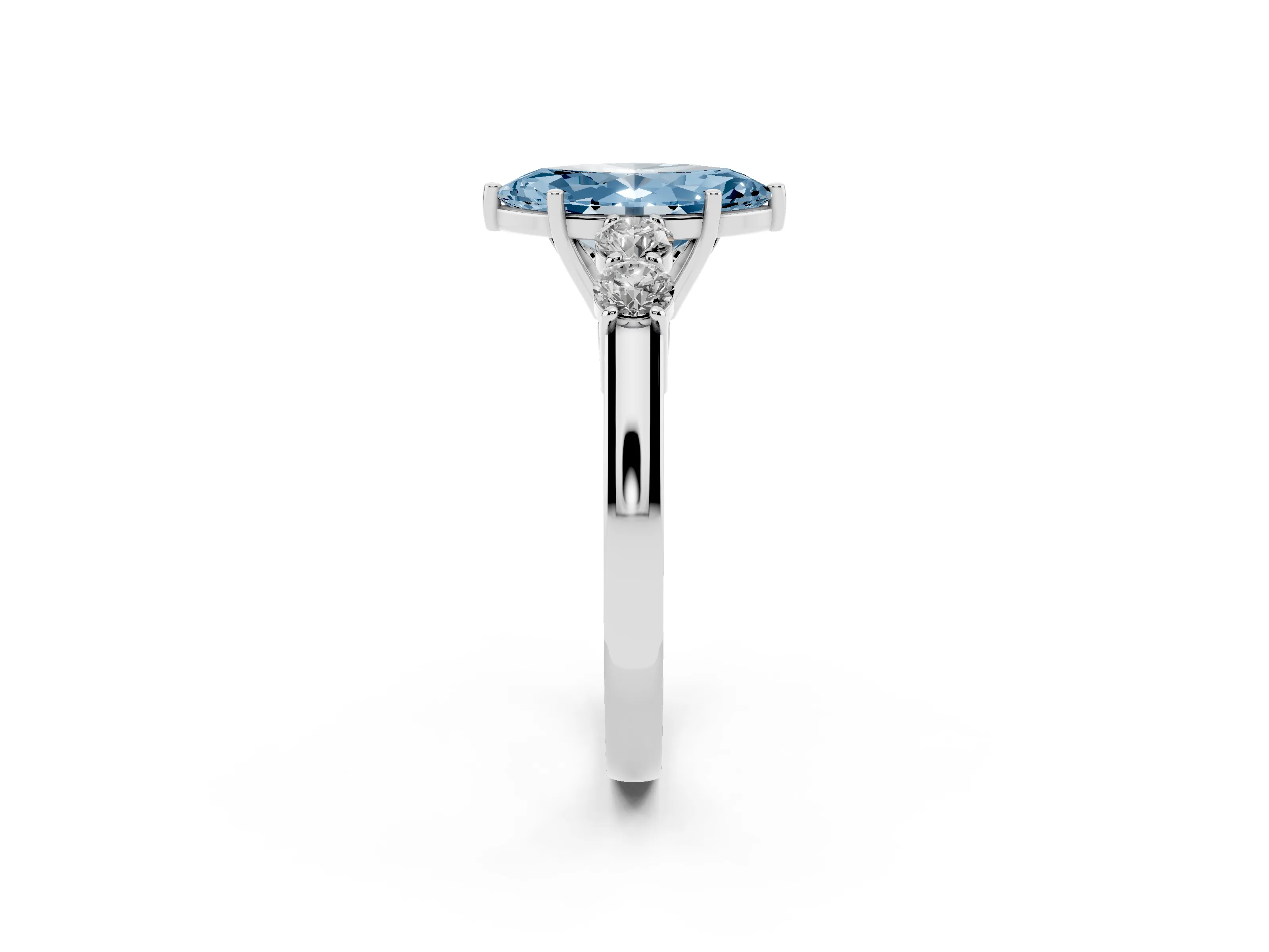 Fancy Blue Marquise Cut Diamond Five-Stone Prong Set Band Ring Set in Silver with Polished Band