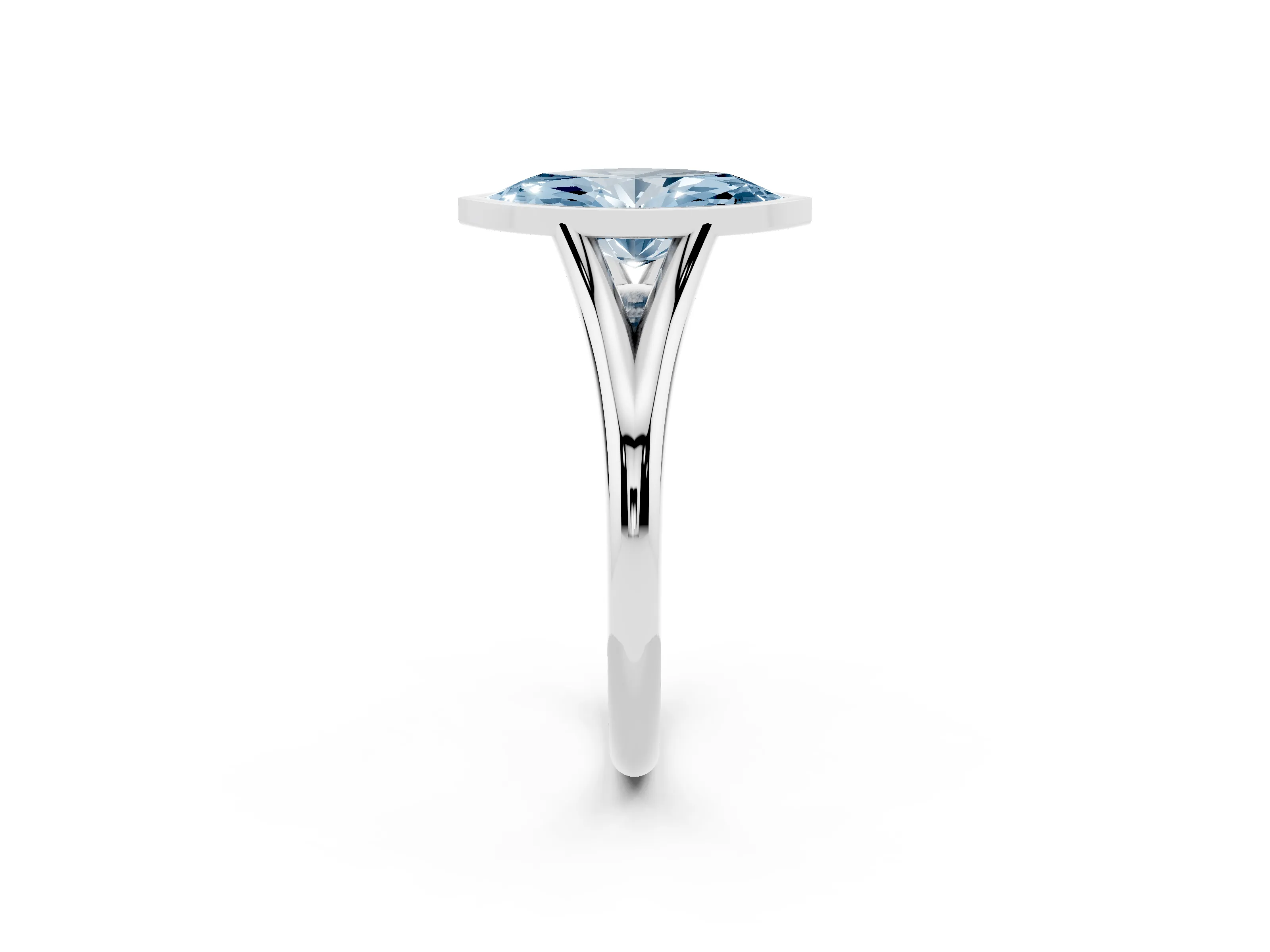 Fancy Blue Bezel Set Marquise Cut Diamond Solitaire Ring Set in White gold with Tapered Band