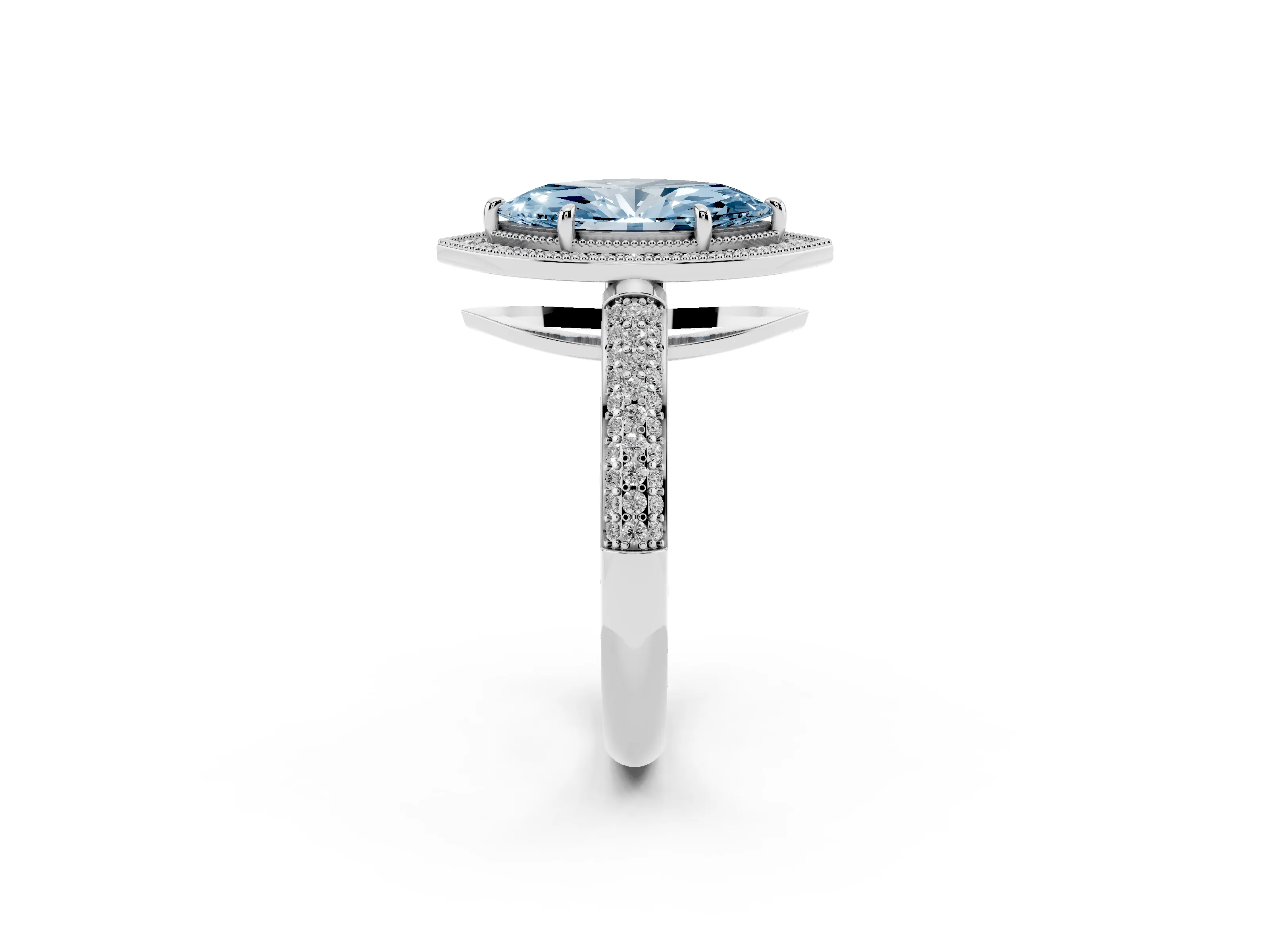 Fancy Blue Marquise Cut Diamond Halo Pavé Band Set in Silver with Prong Setting