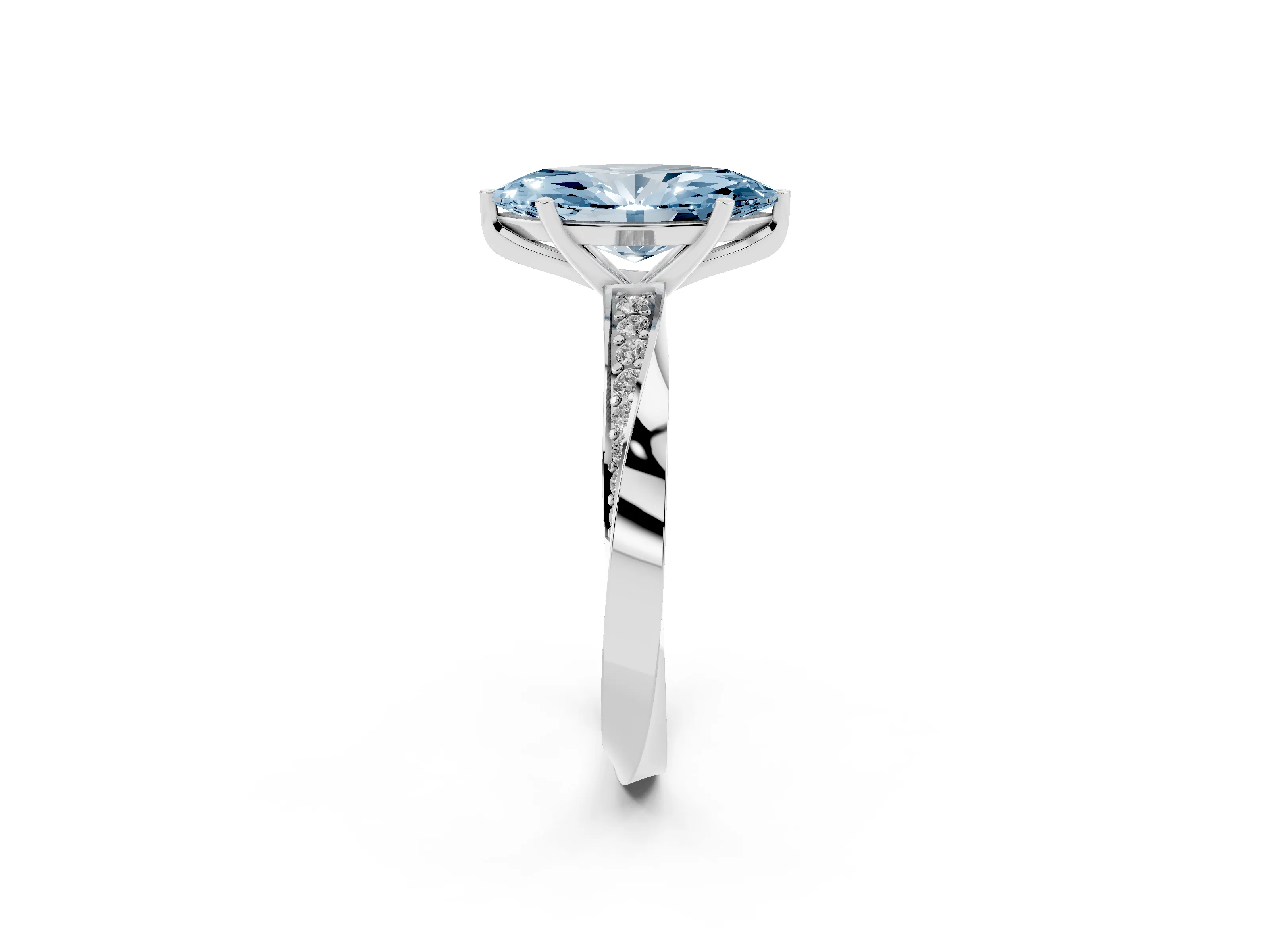 Fancy Blue Marquise Cut Diamond Engagement Ring Set in Platinum with Side Stone Accents and Prong Setting