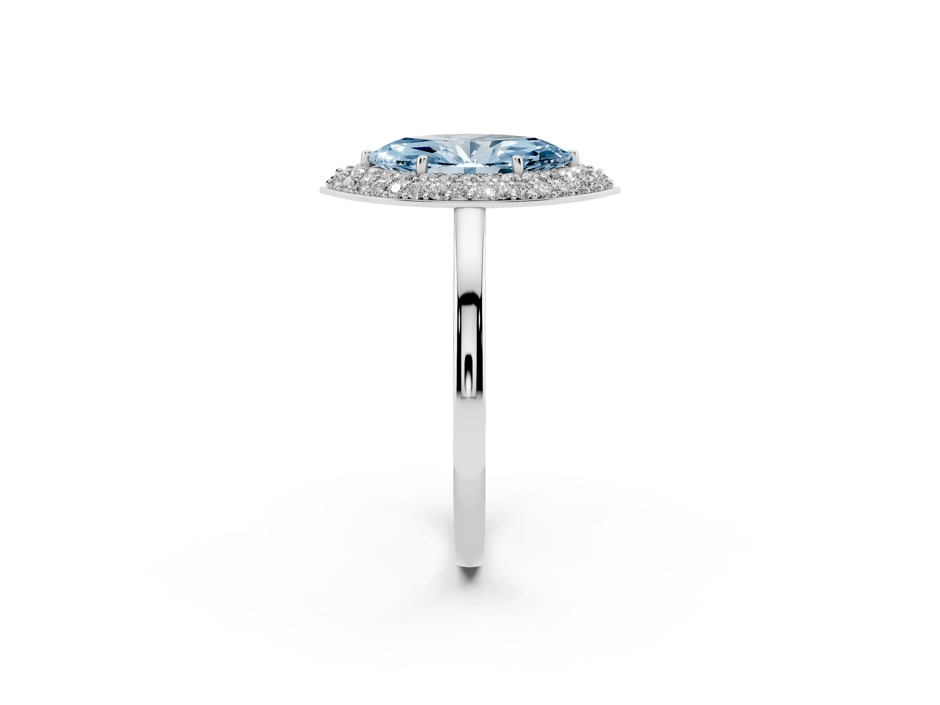 Fancy Blue Marquise Cut Diamond Halo Engagement Ring Set in Platinum with Solitaire Band and Prong Setting