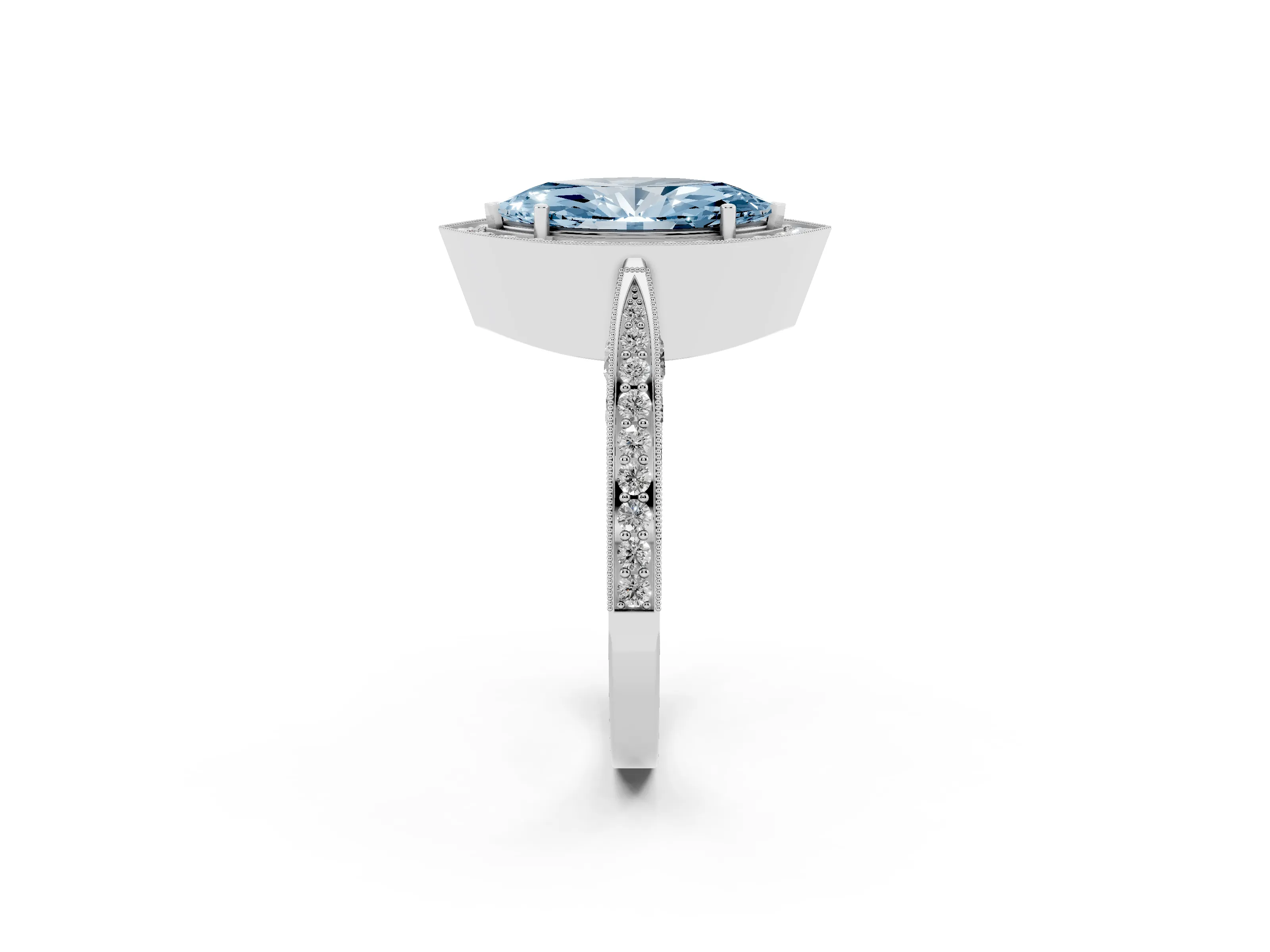 Fancy Blue Marquise Cut Diamond Halo Engagement Ring Set in Platinum with Accent Split Shank Band