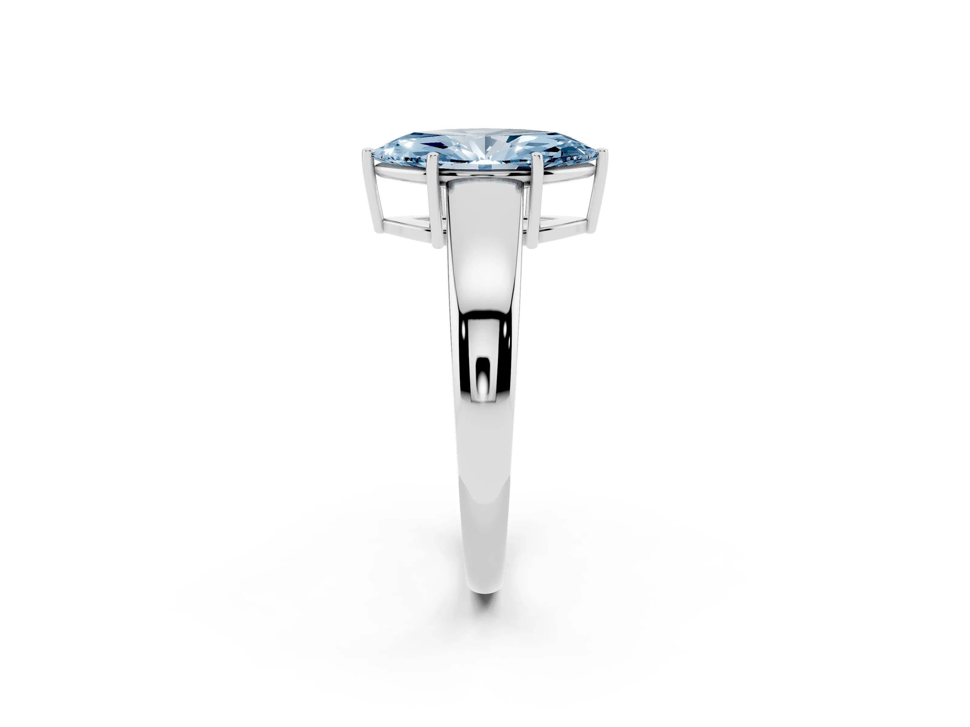 Fancy Blue Marquise Cut Diamond Solitaire Ring Set in Silver with Tapered Band and Prong Setting
