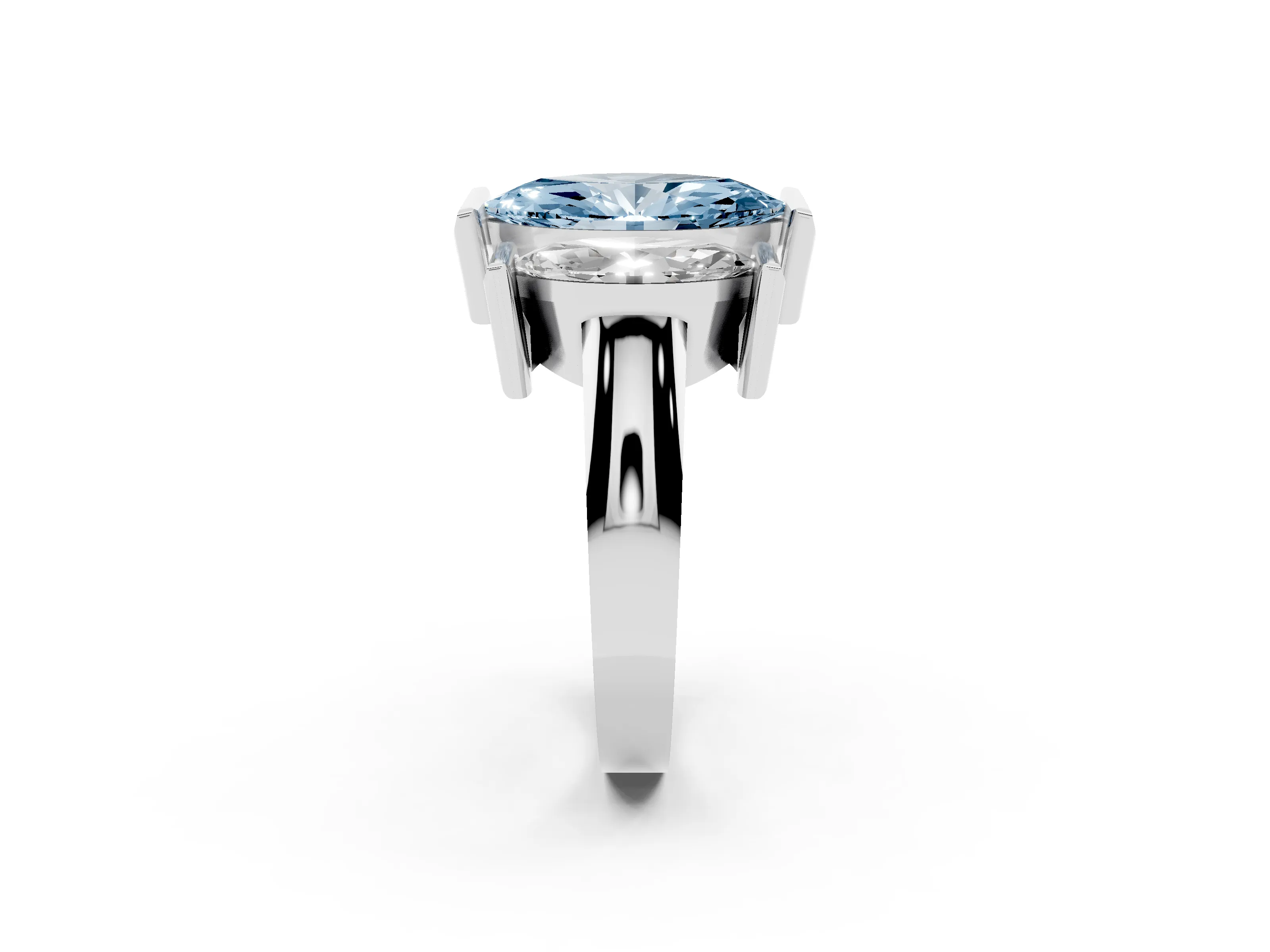 Fancy Blue Marquise Cut Diamond Three-Stone Channel Set Ring Set in White gold with Smooth Polished Band