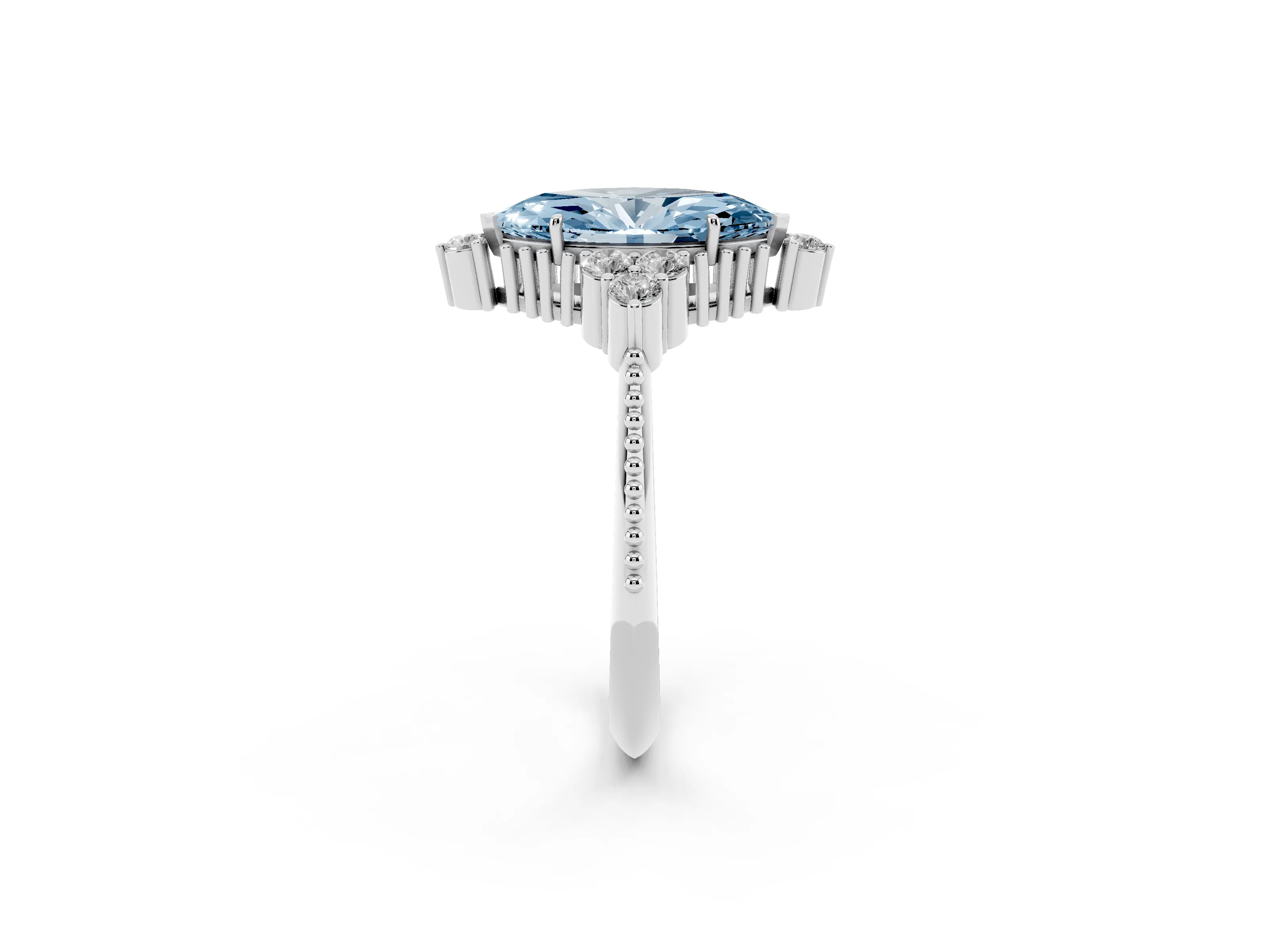 Fancy Blue Marquise Cut Diamond Cluster Ring Set in Silver with Beaded Band