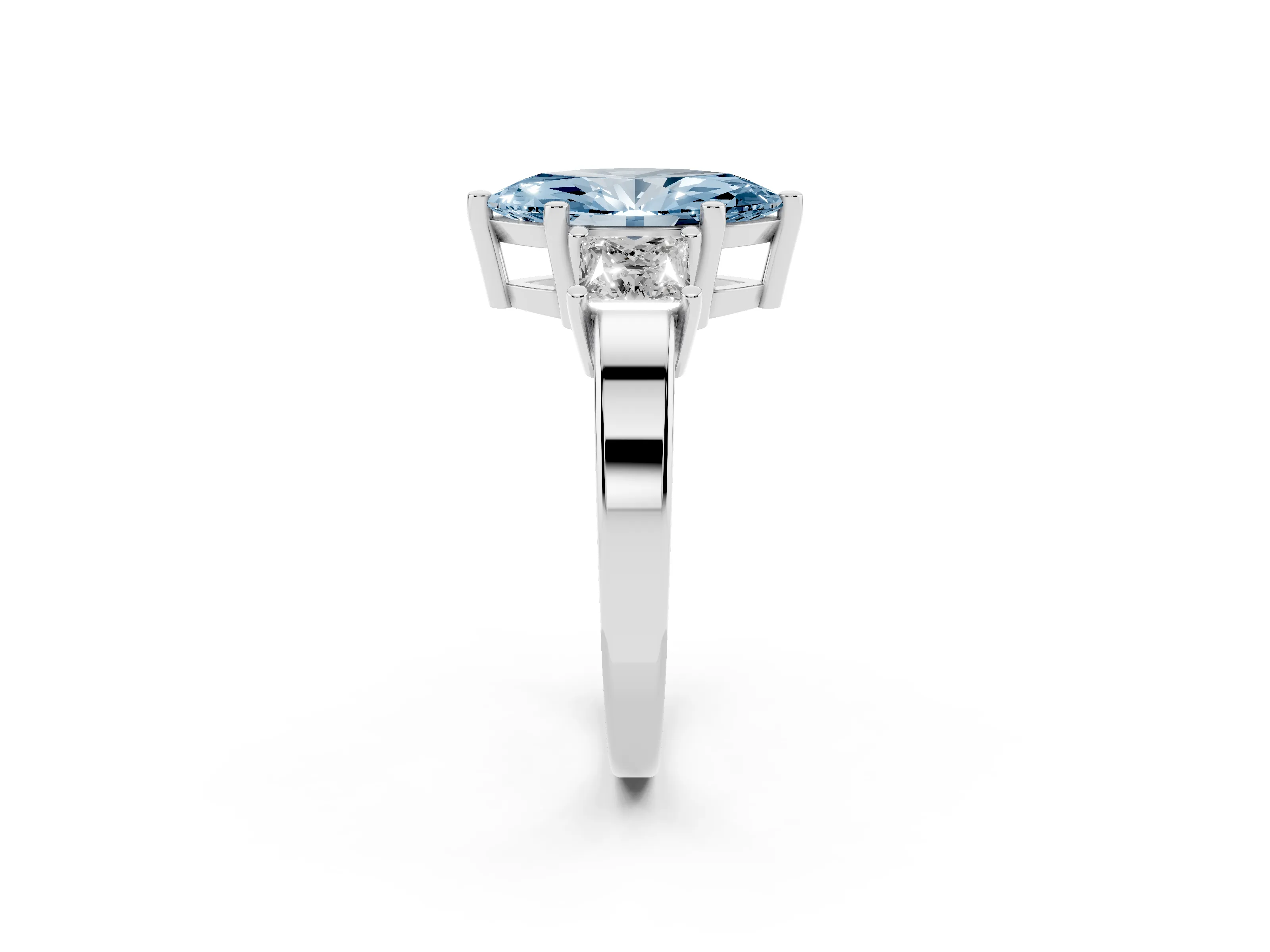 Fancy Blue Three-Stone Marquise Cut Diamond Solitaire Ring Set in White gold with Prong Setting