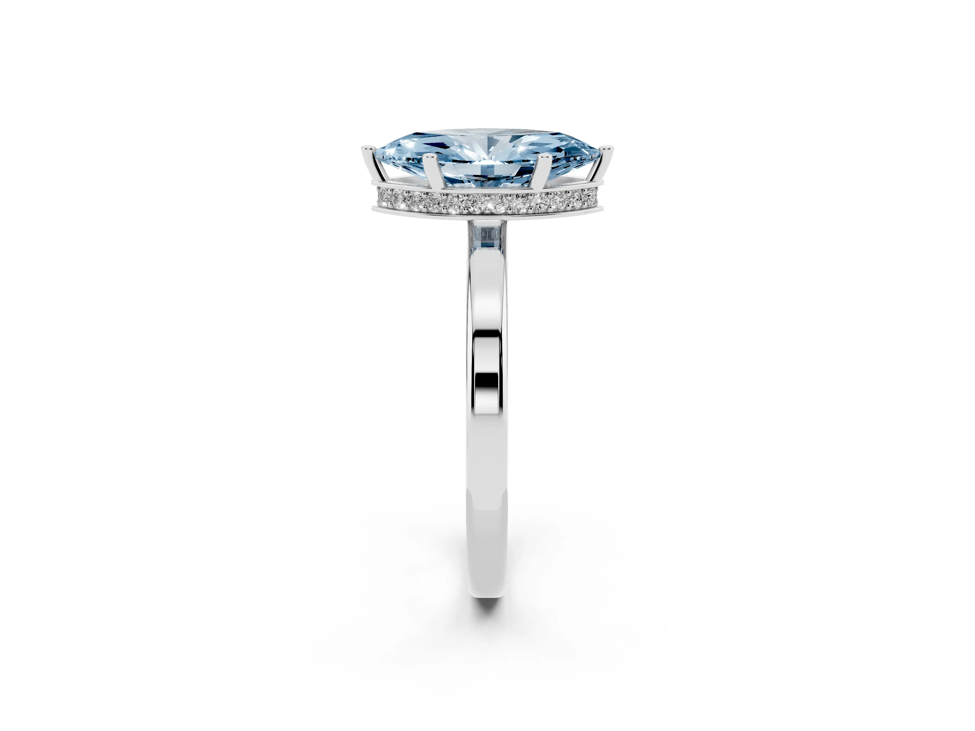 Fancy Blue Marquise Cut Diamond Solitaire Engagement Ring Set in White gold with Prong Setting on a Plain Band
