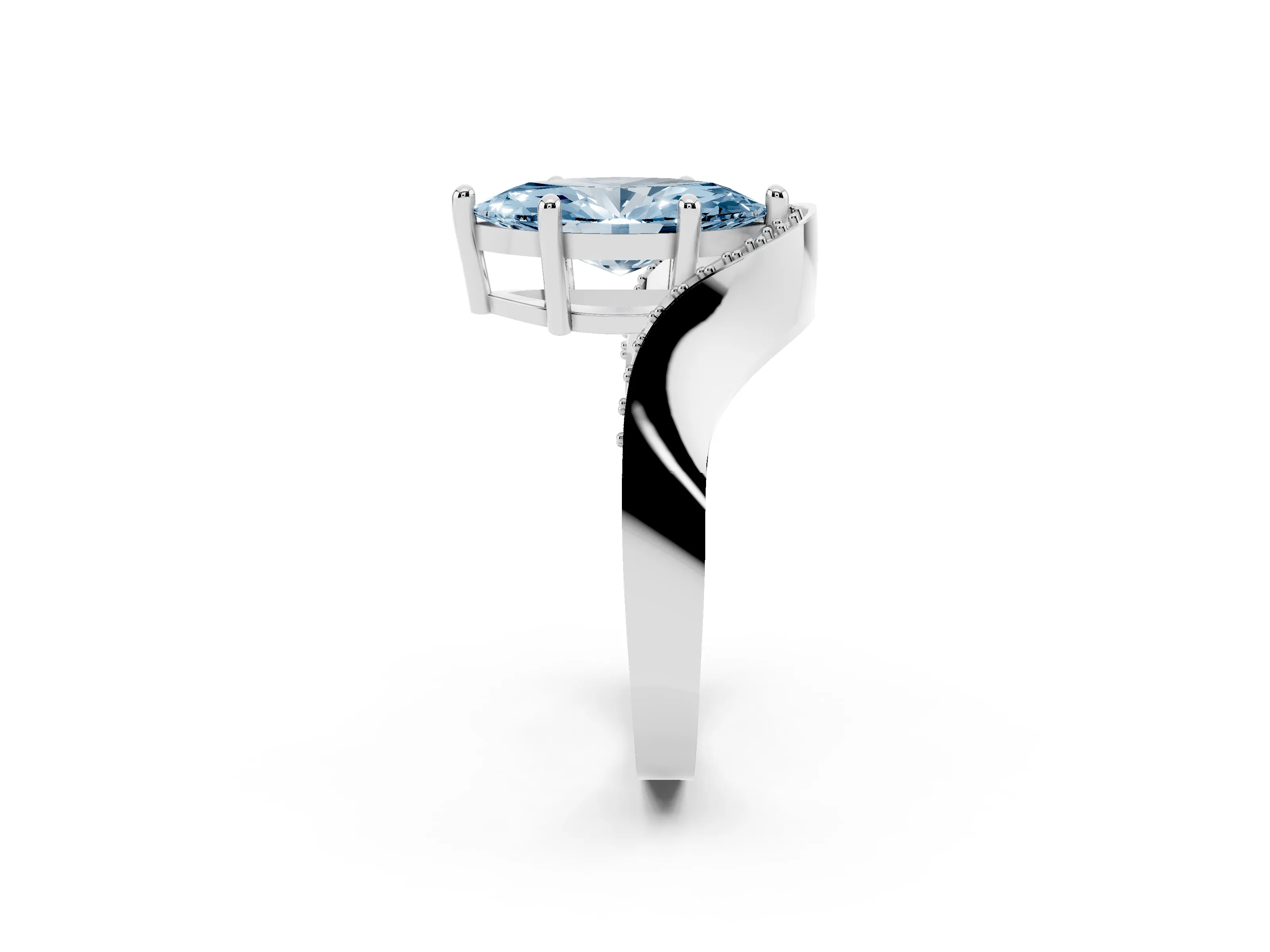 Fancy Blue Marquise Cut Diamond Solitaire Engagement Ring Set in Silver with Pavé Shoulders