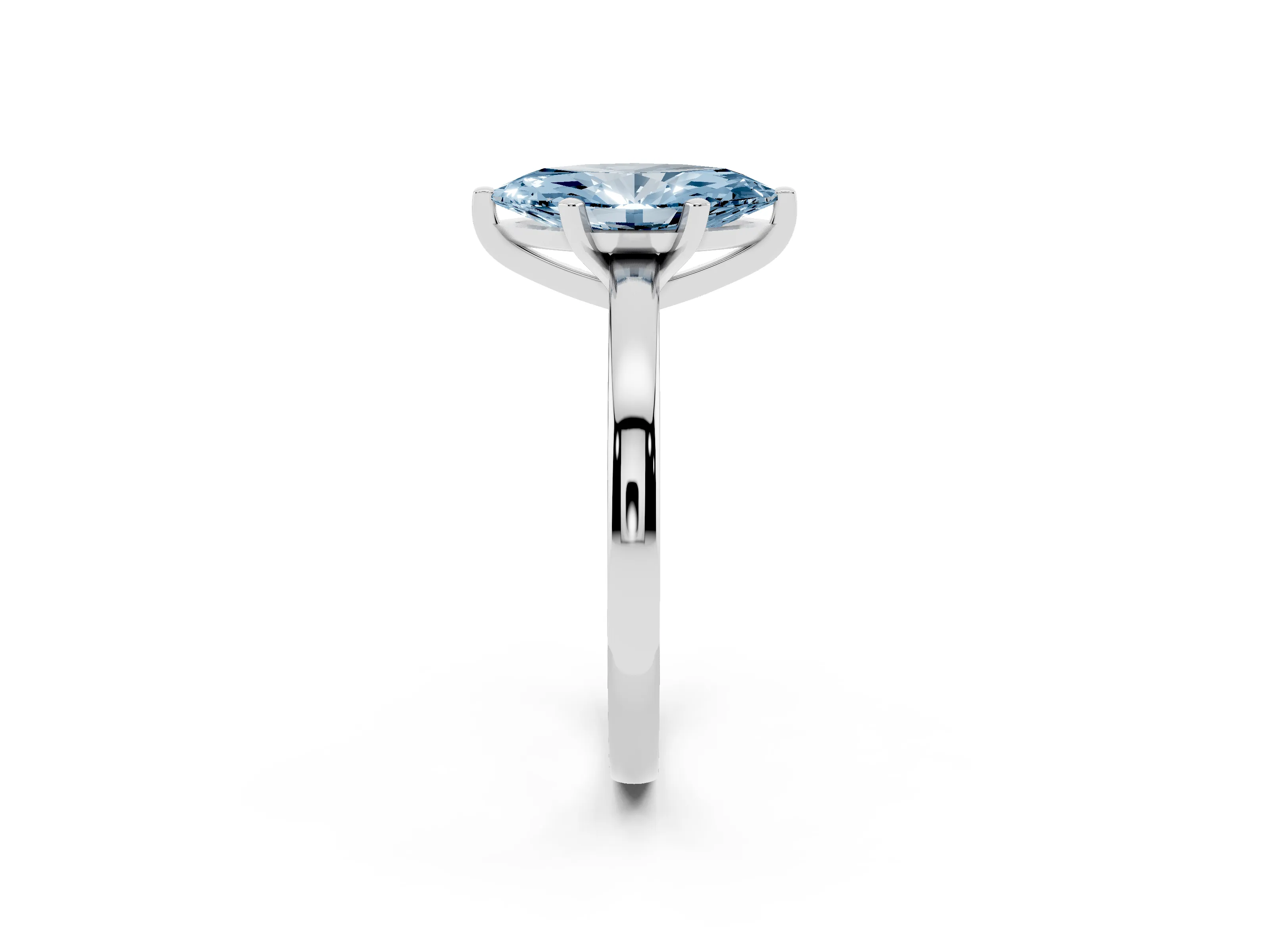Fancy Blue Marquise Cut Diamond Solitaire Engagement Ring Set in White gold with Prong Setting on a Classic Band