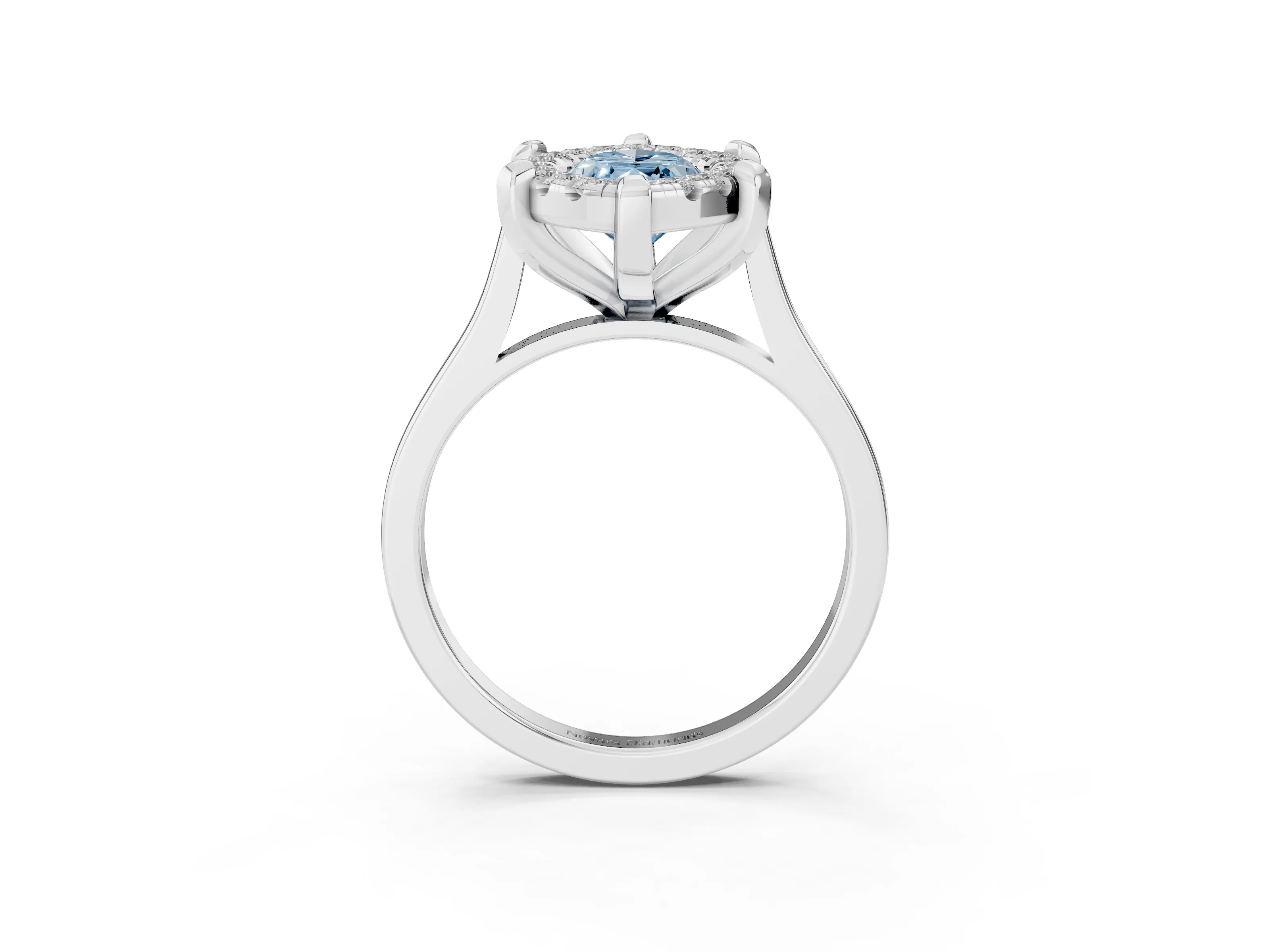 Fancy Blue Marquise Cut Diamond Cluster Halo Solitaire Ring Set in Silver with Prong Setting
