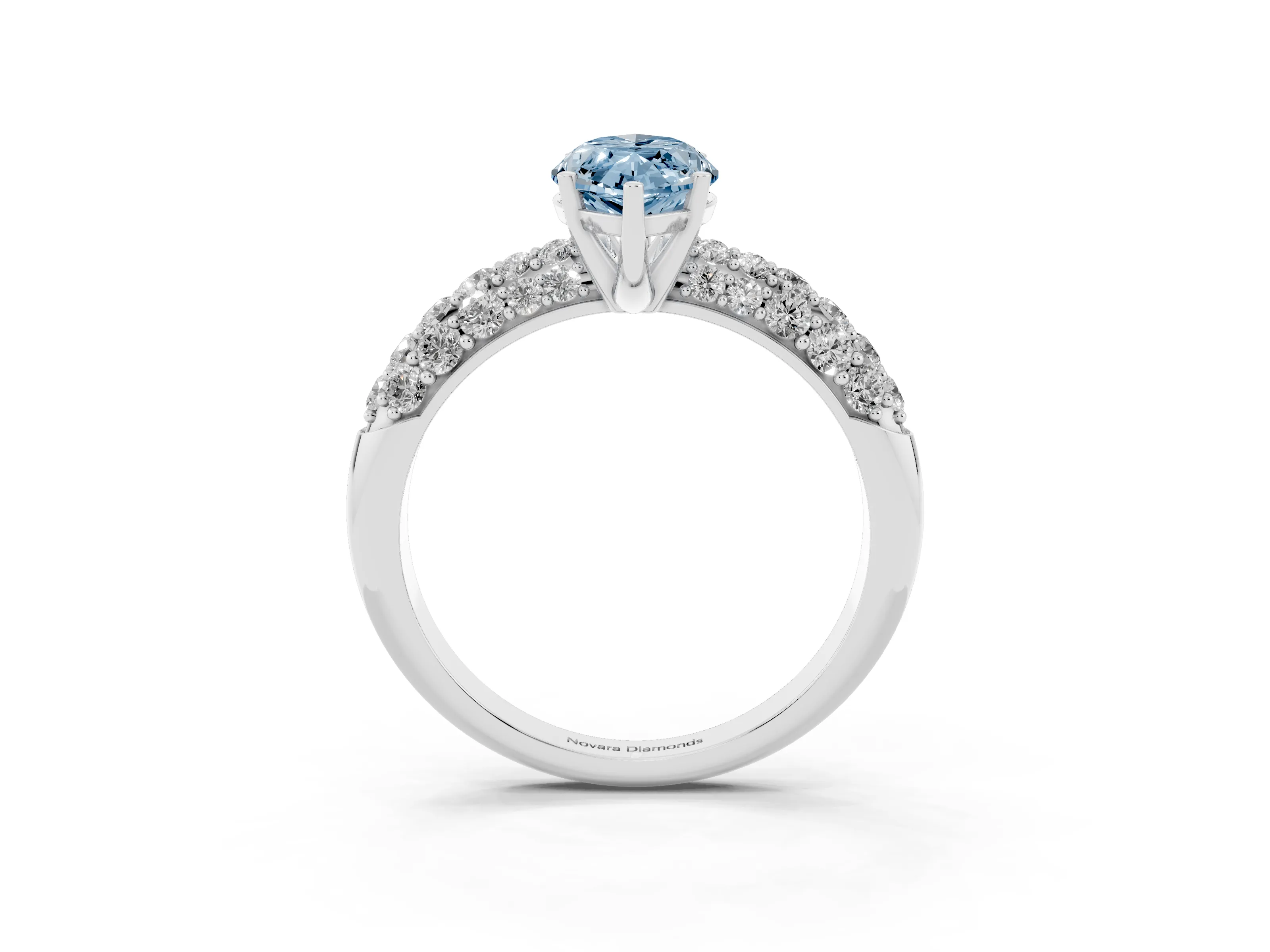 Fancy Blue Marquise Cut Diamond Pavé Band Solitaire Ring Set in White gold with Close-Set Accent Stones and Prong Setting