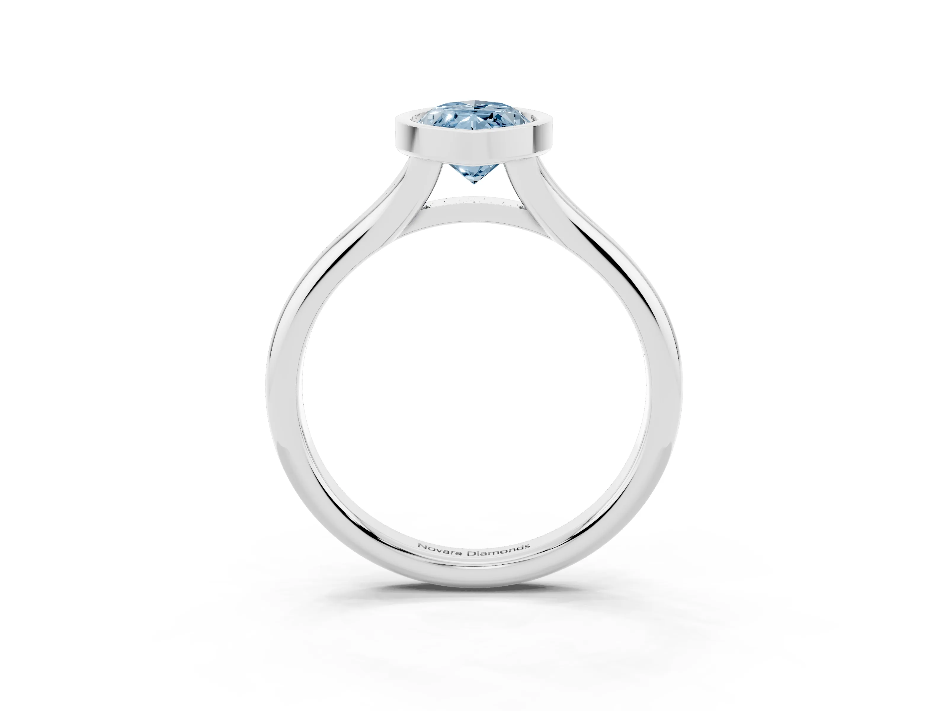 Fancy Blue Bezel Set Marquise Cut Diamond Solitaire Ring Set in Platinum with Smooth Band