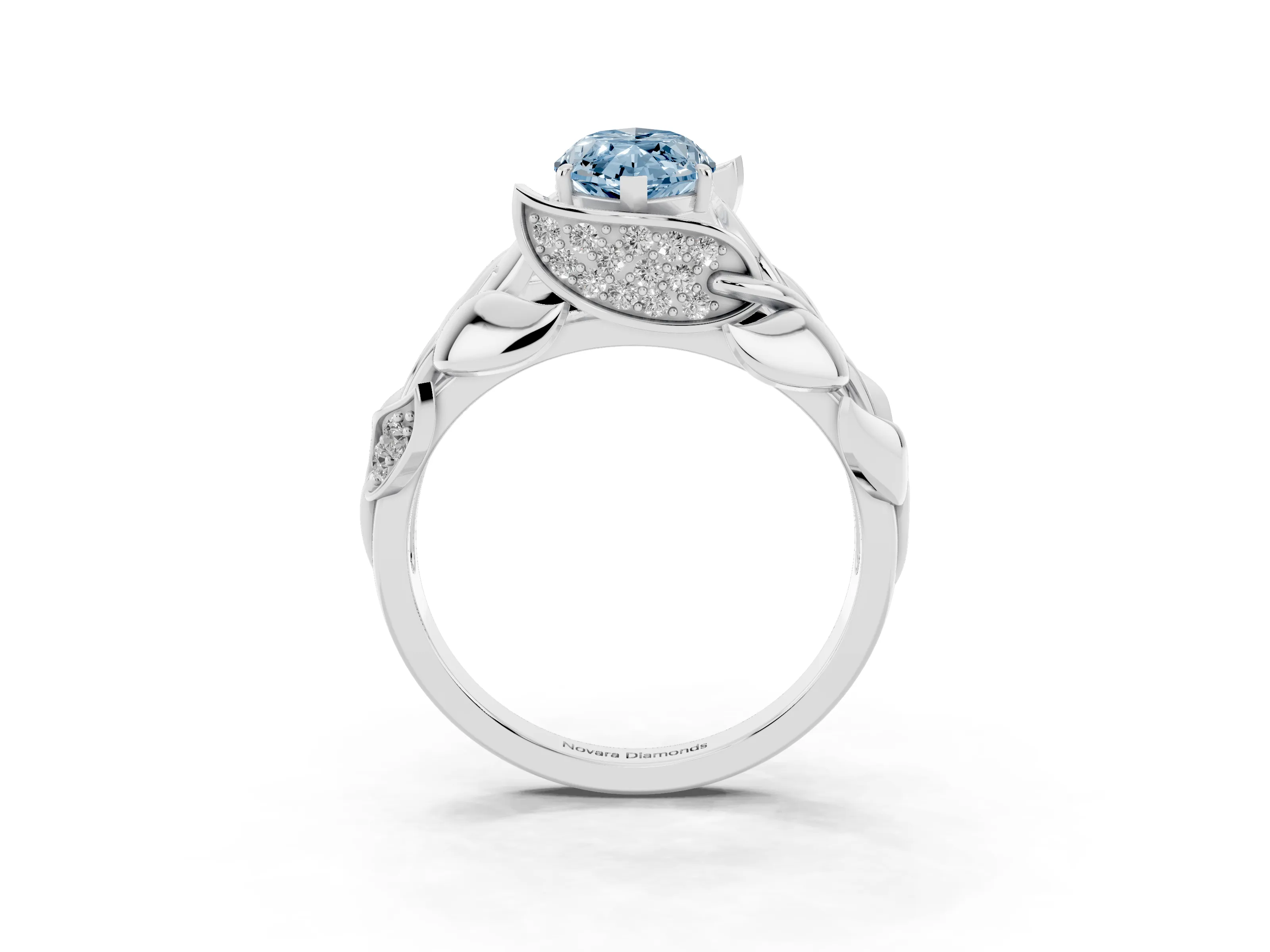 Fancy Blue Marquise Cut Diamond Leaf-Inspired Engagement Ring Set in Platinum with Round Accents