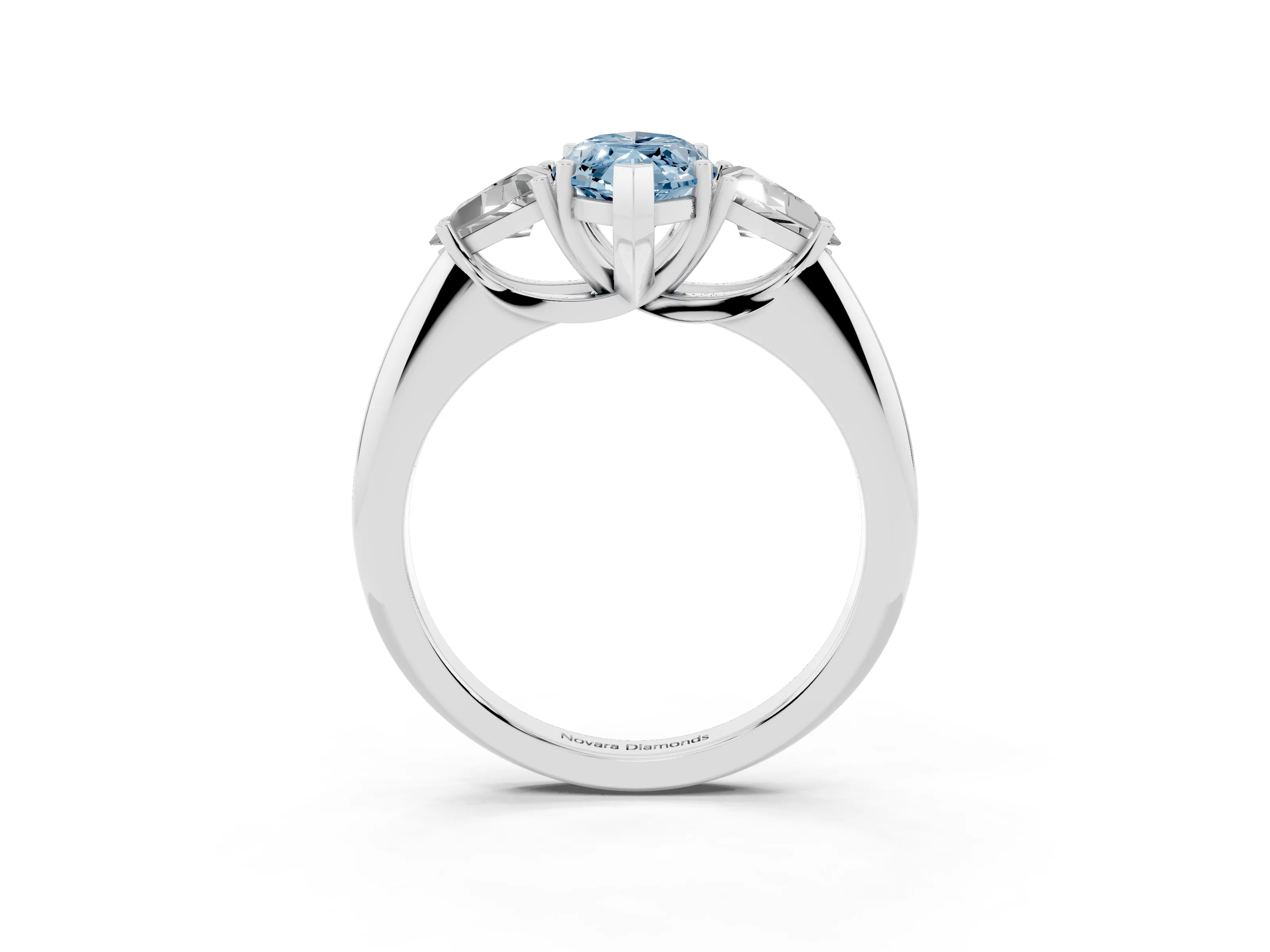 Fancy Blue Marquise Cut Diamond Three-Stone Engagement Ring Set in Platinum with Trillion Side Stones