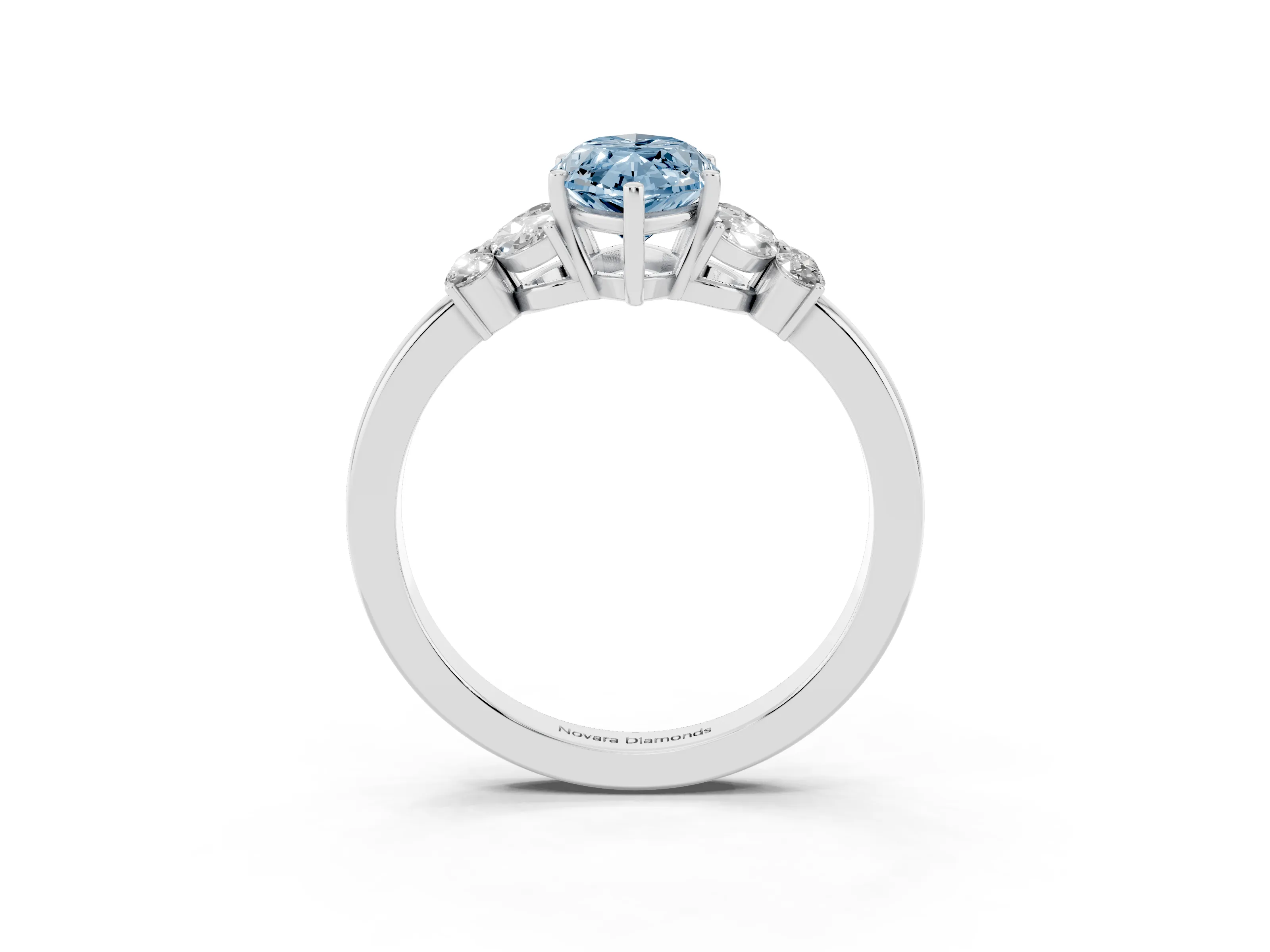 Fancy Blue Marquise Cut Diamond Solitaire Floral Ring Set in Platinum with Marquise Petals and Prong Setting