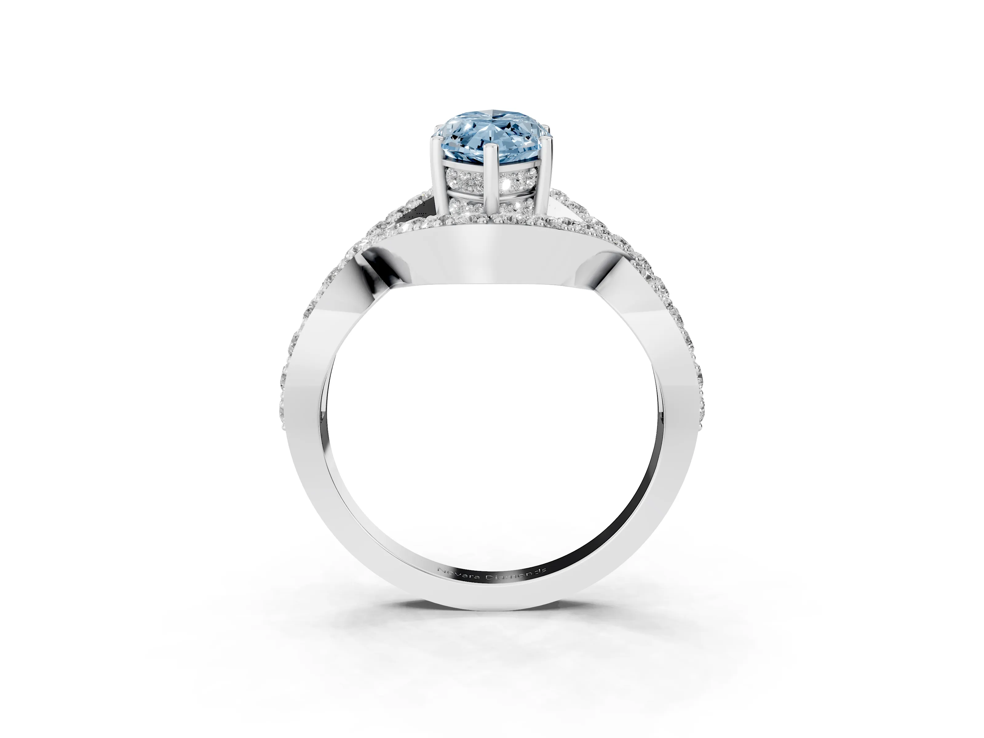 Fancy Blue Marquise Cut Diamond Solitaire Twist Band Pavé Engagement Ring Set in Silver