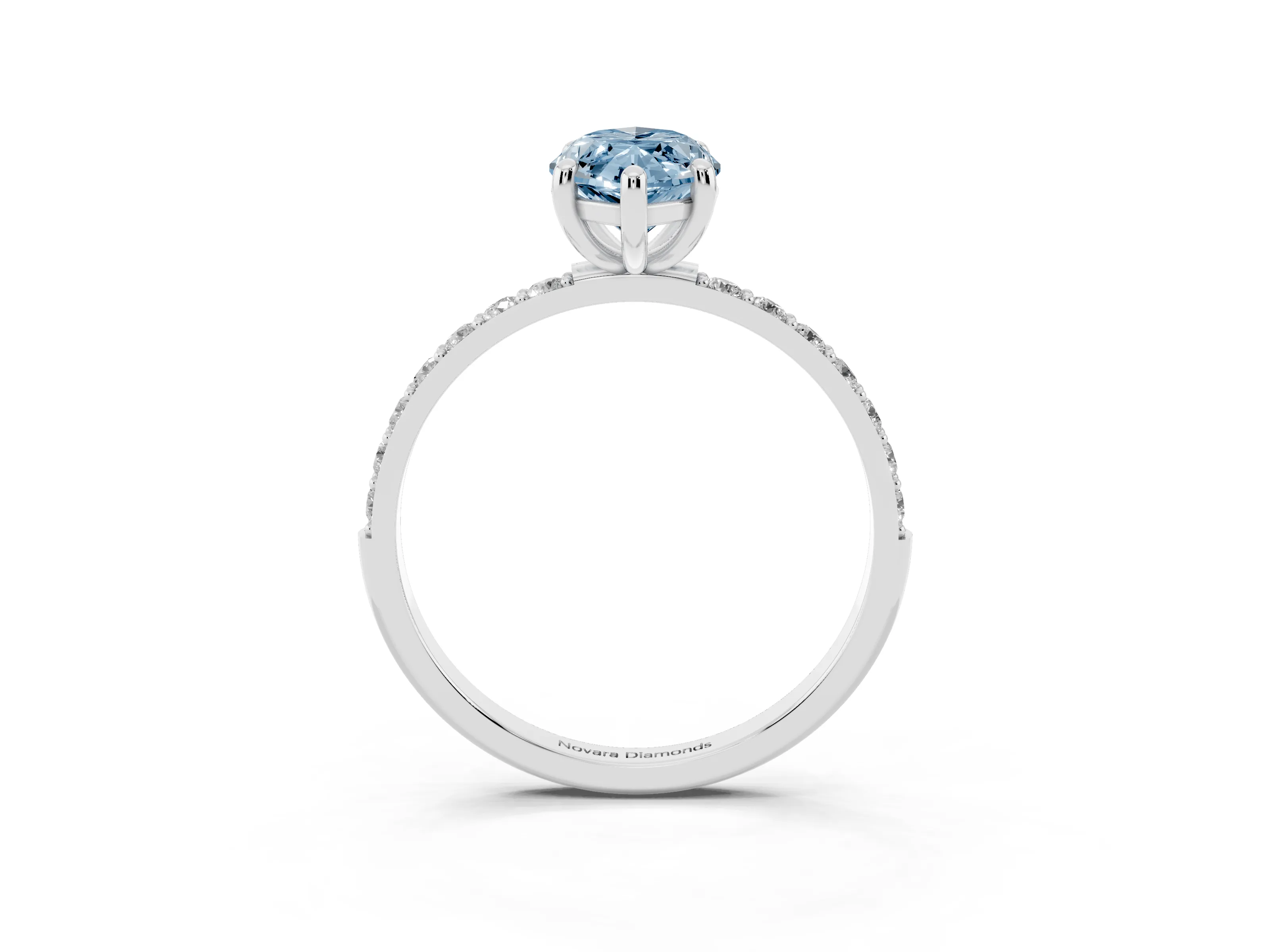 Fancy Blue Marquise Cut Diamond Solitaire Ring Set in Platinum with Round Pavé Band and Prong Setting