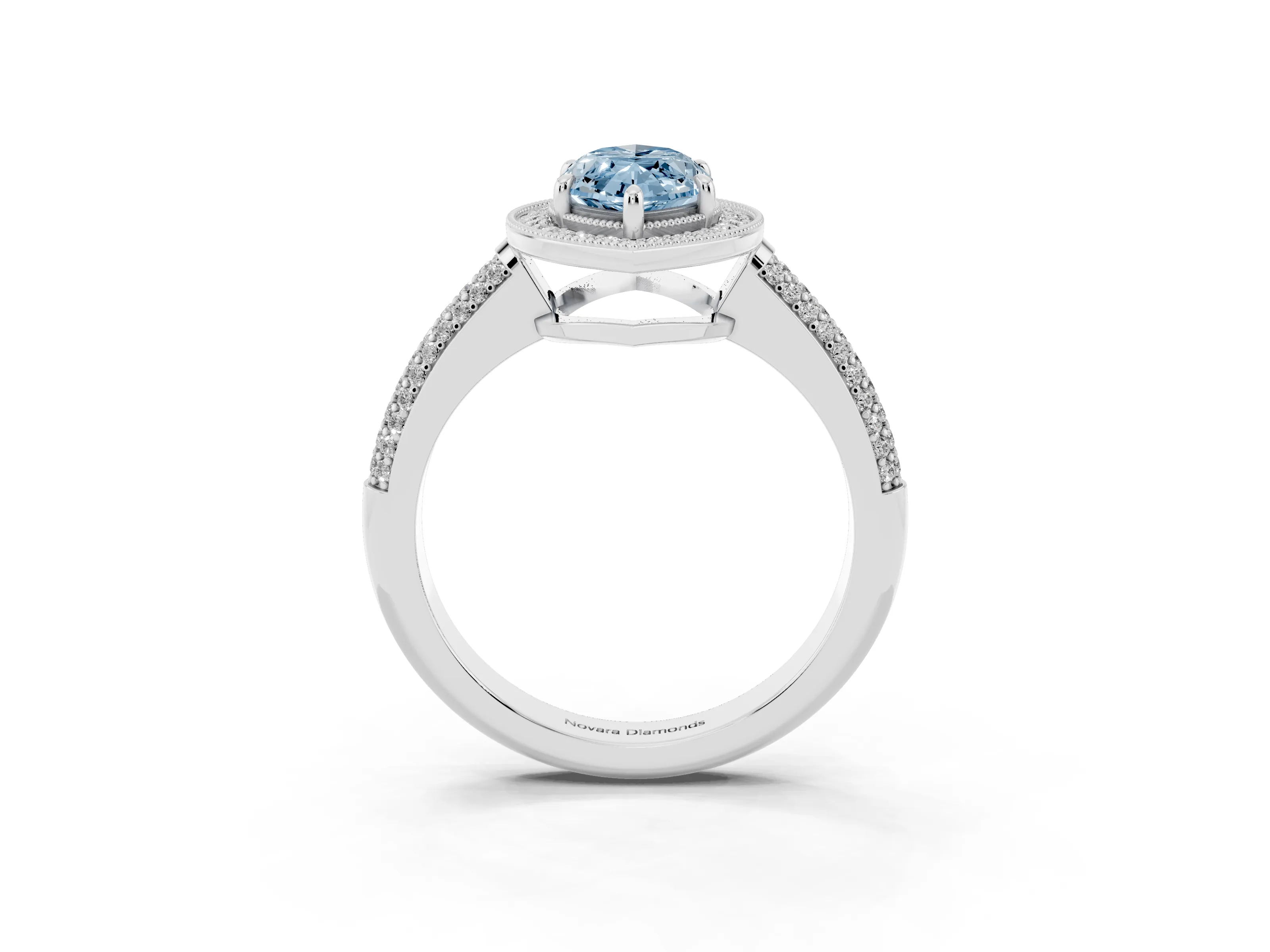 Fancy Blue Marquise Cut Diamond Halo Pavé Band Set in Silver with Prong Setting