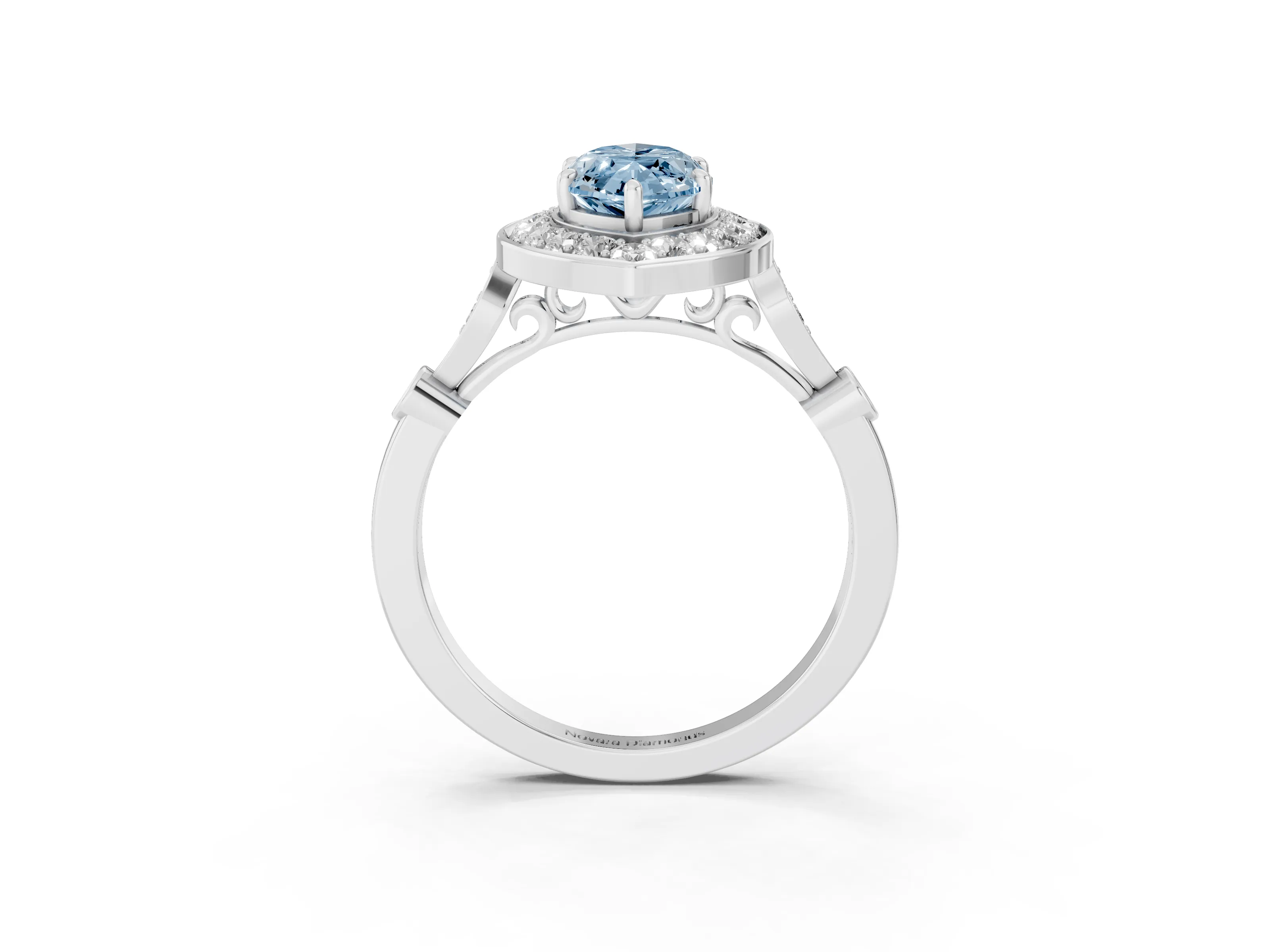 Fancy Blue Marquise Cut Diamond Halo Engagement Ring Set in Silver with Twisted Band and Prong Setting