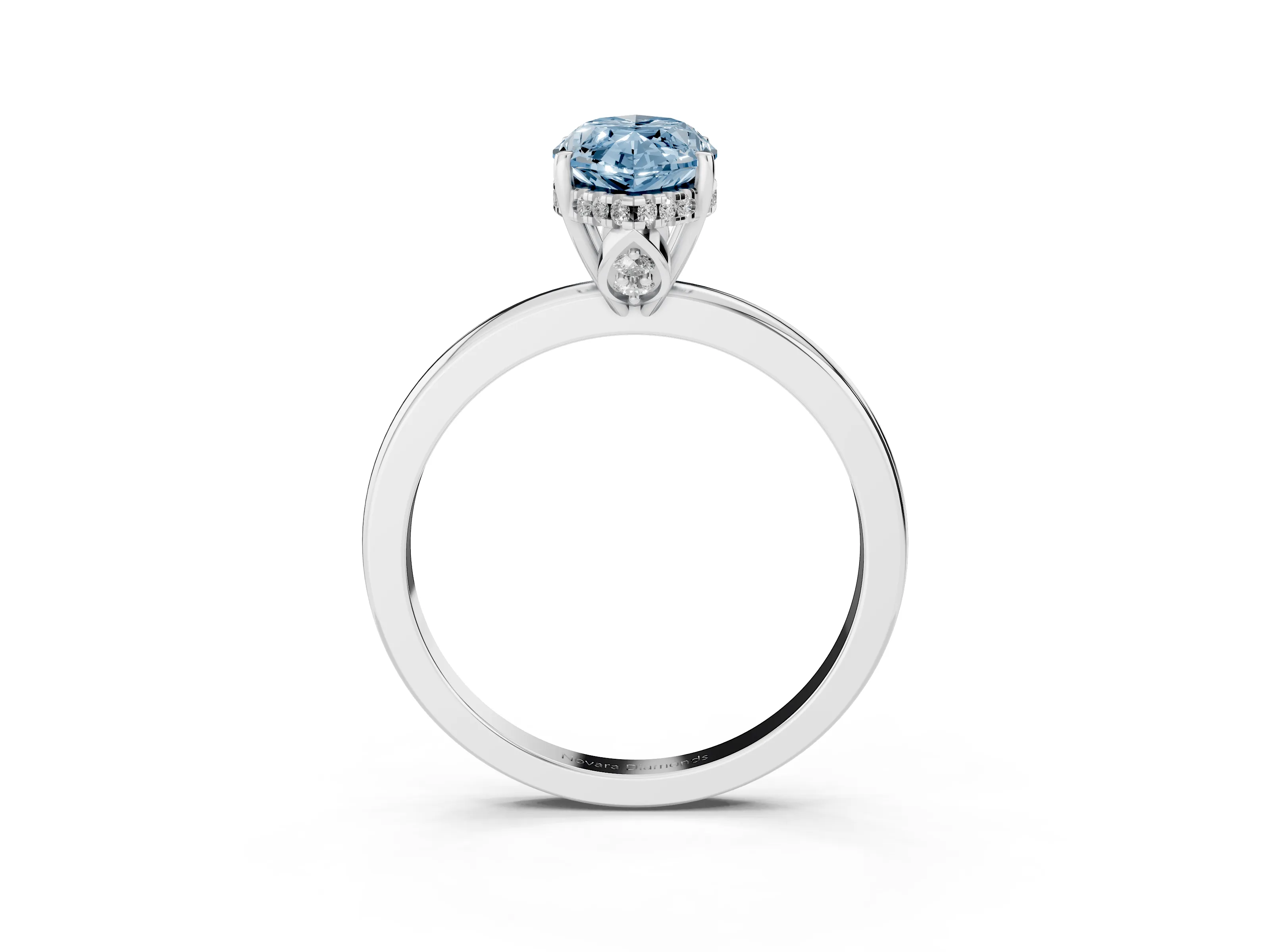 Fancy Blue Marquise Cut Diamond Solitaire Ring Set in Silver with Plain Band and Prong Setting