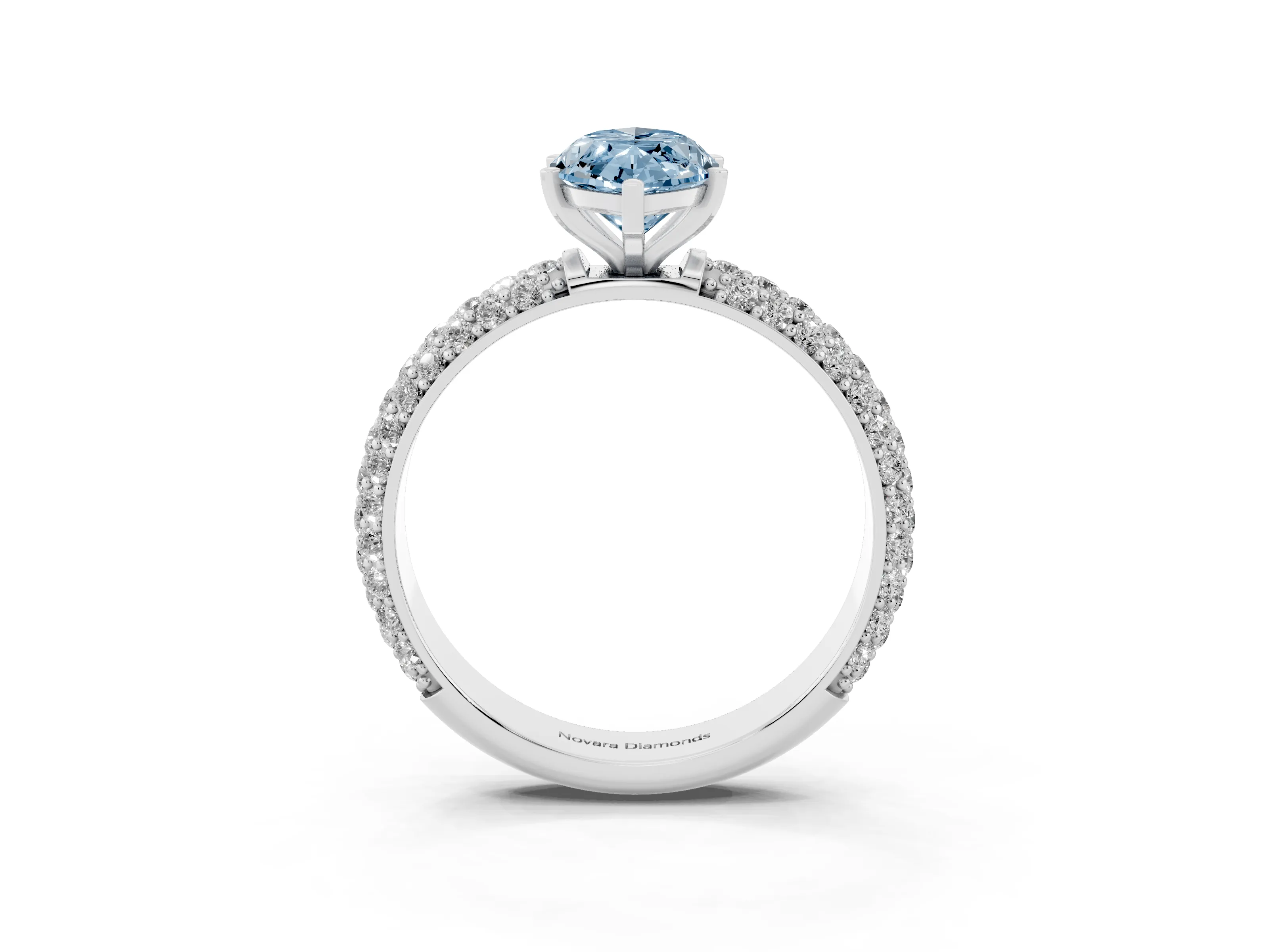 Fancy Blue Marquise Cut Diamond Solitaire Ring Set in White gold with Prong Setting and Pavé-Set Band