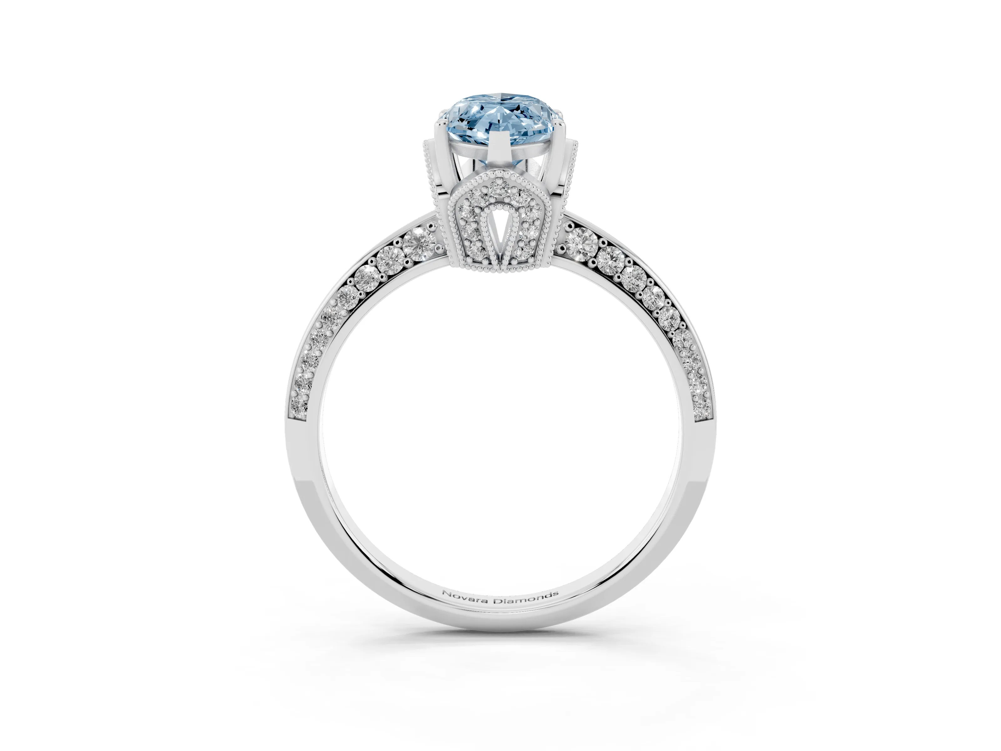 Fancy Blue Marquise Cut Diamond Solitaire Engagement Ring Set in Platinum with Pavé Split Shank and Prong Setting