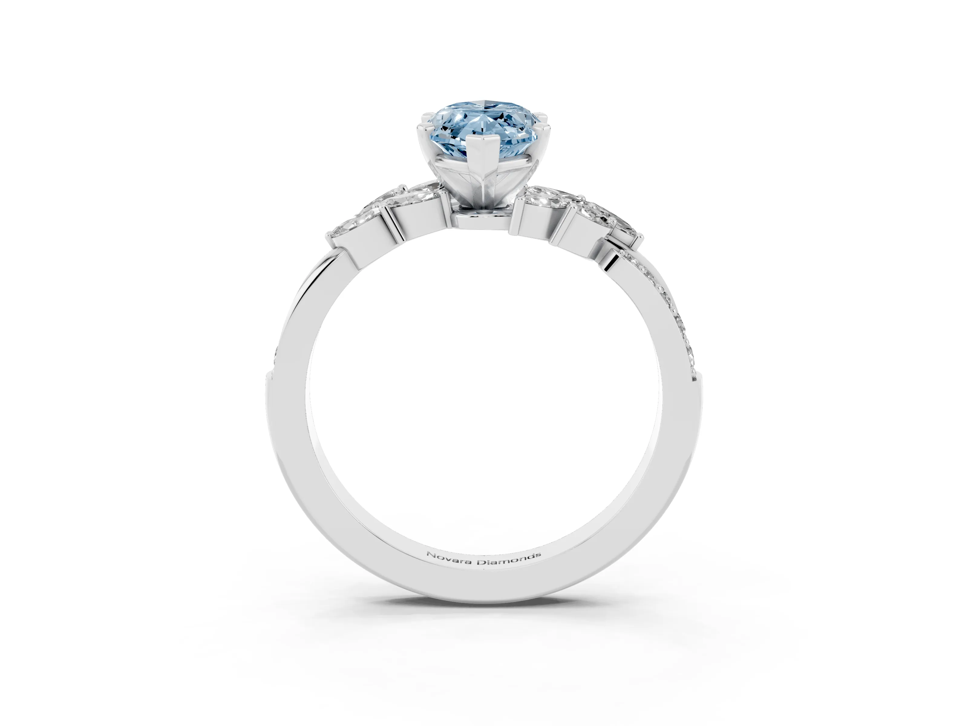 Fancy Blue Marquise Cut Diamond Solitaire Ring Set in White gold with Marquise Twist Band and Prong Setting