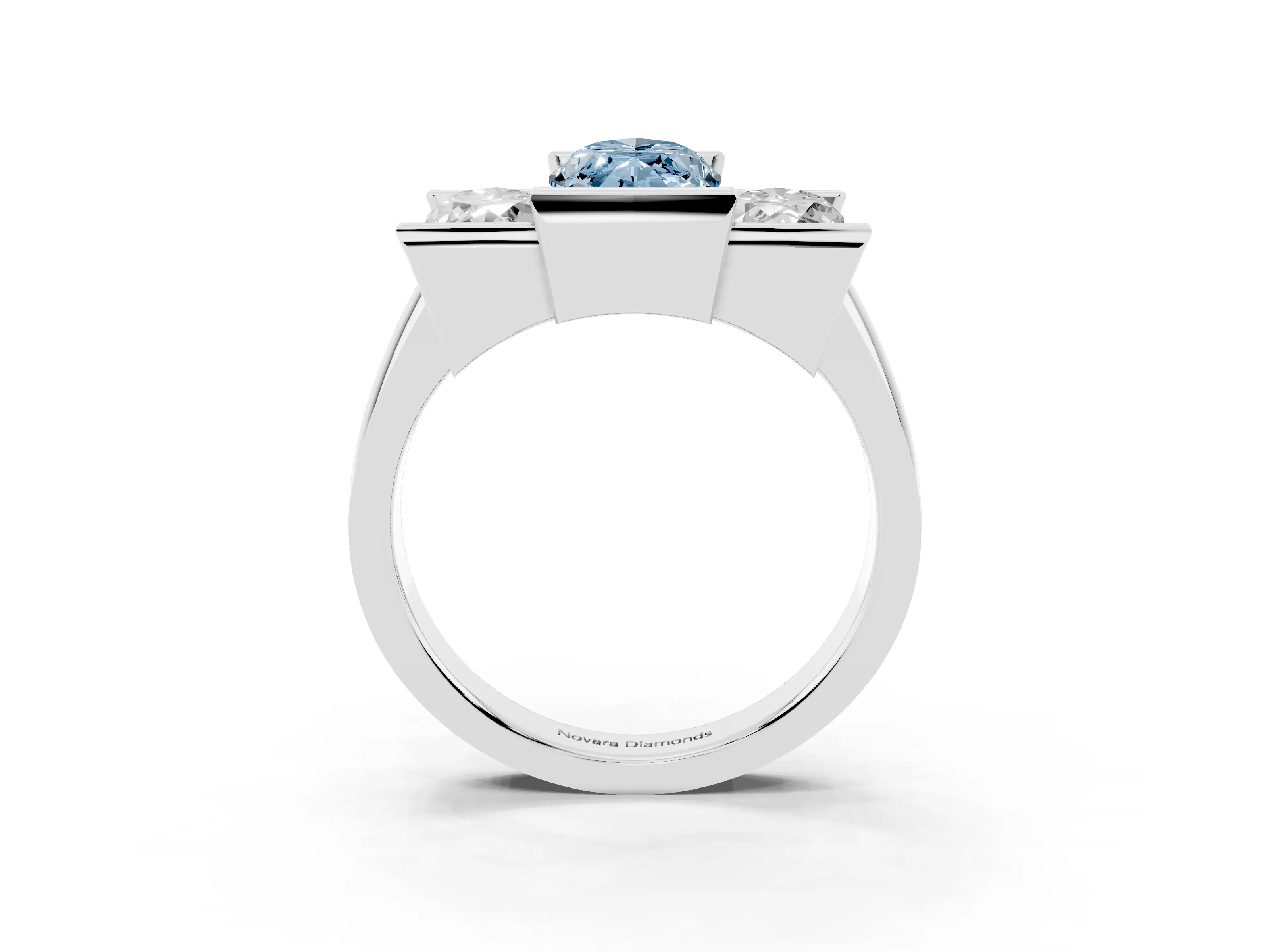 Fancy Blue Marquise Cut Diamond Three-Stone Channel Set Ring Set in White gold with Smooth Polished Band