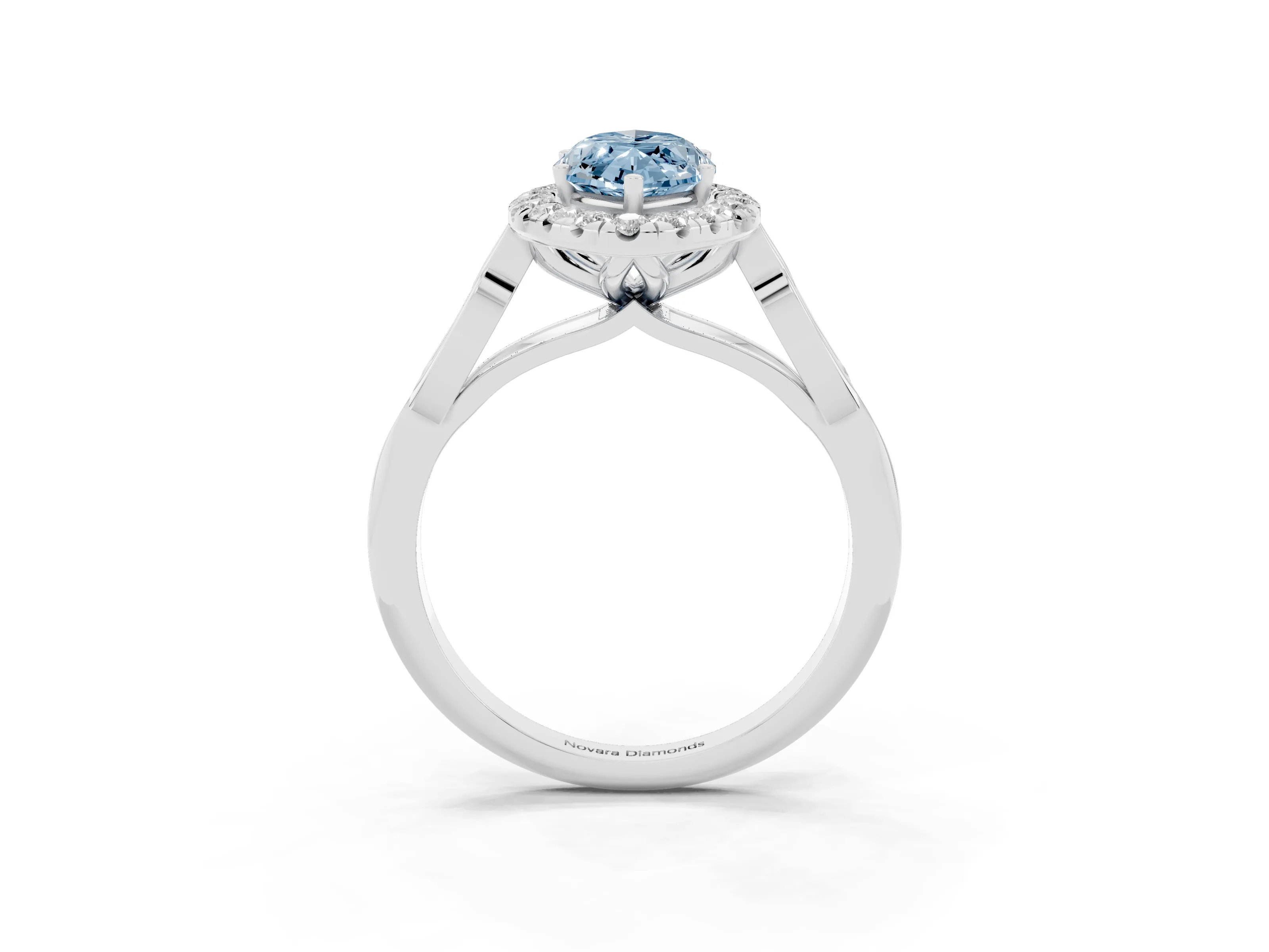 Fancy Blue Marquise Cut Diamond Halo Engagement Ring Set in White gold with Filigree Band and Prong-Set Center