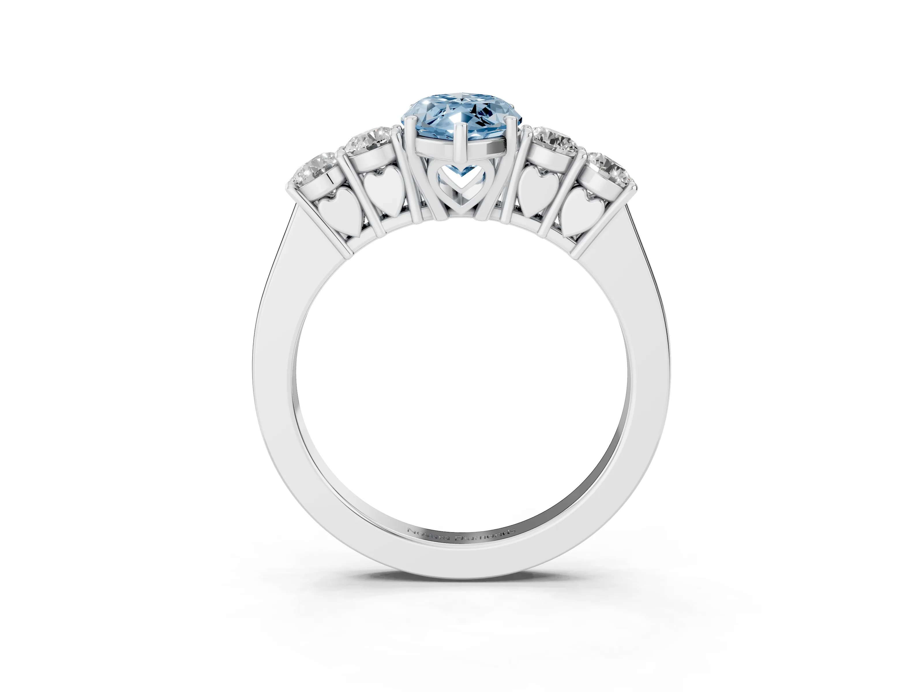 Fancy Blue Marquise Cut Diamond Five-Stone Prong Set Band Ring Set in Silver with Polished Band