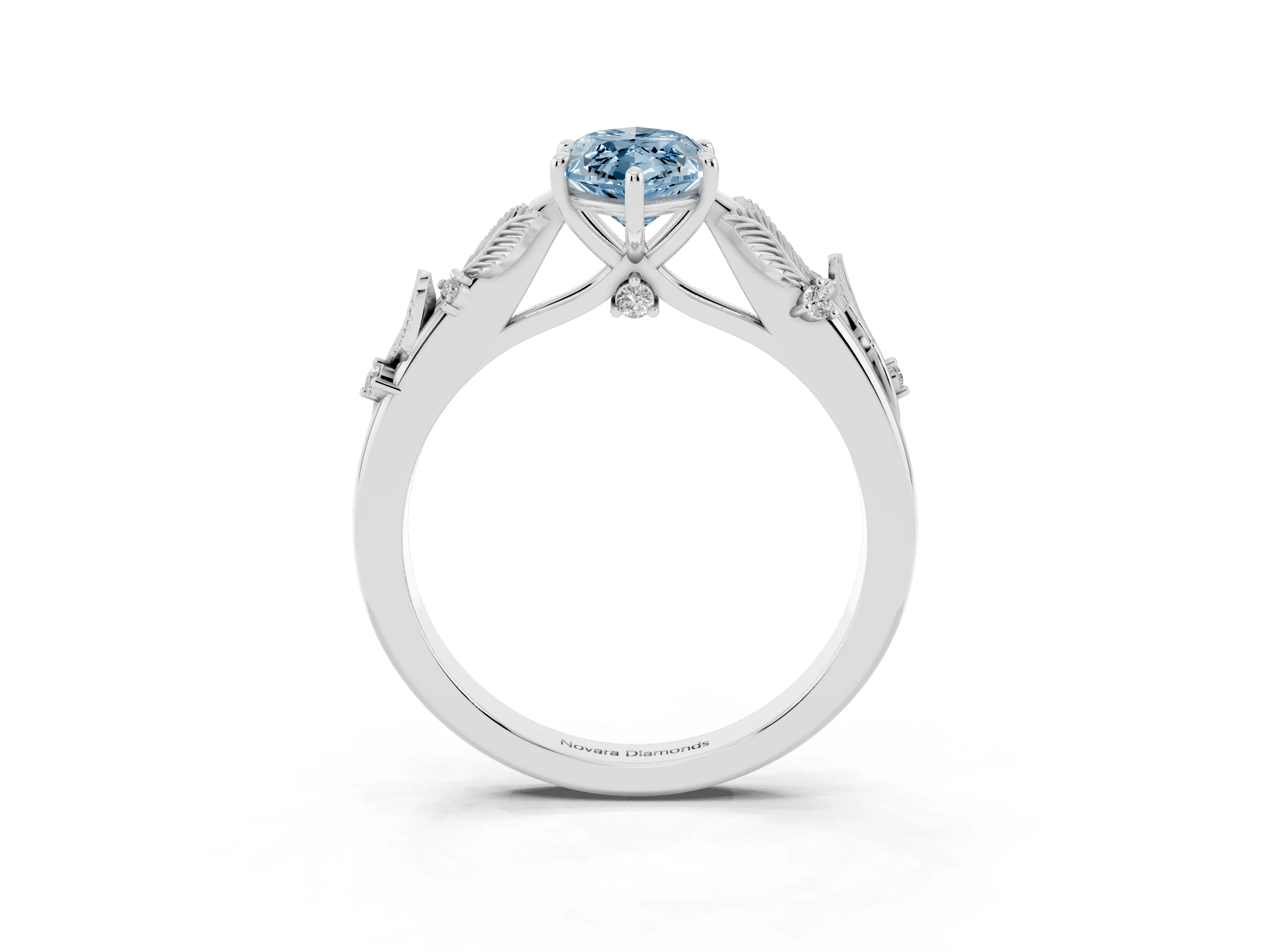 Fancy Blue Marquise Cut Diamond Solitaire Ring Set in Platinum with Leaf Motif Band