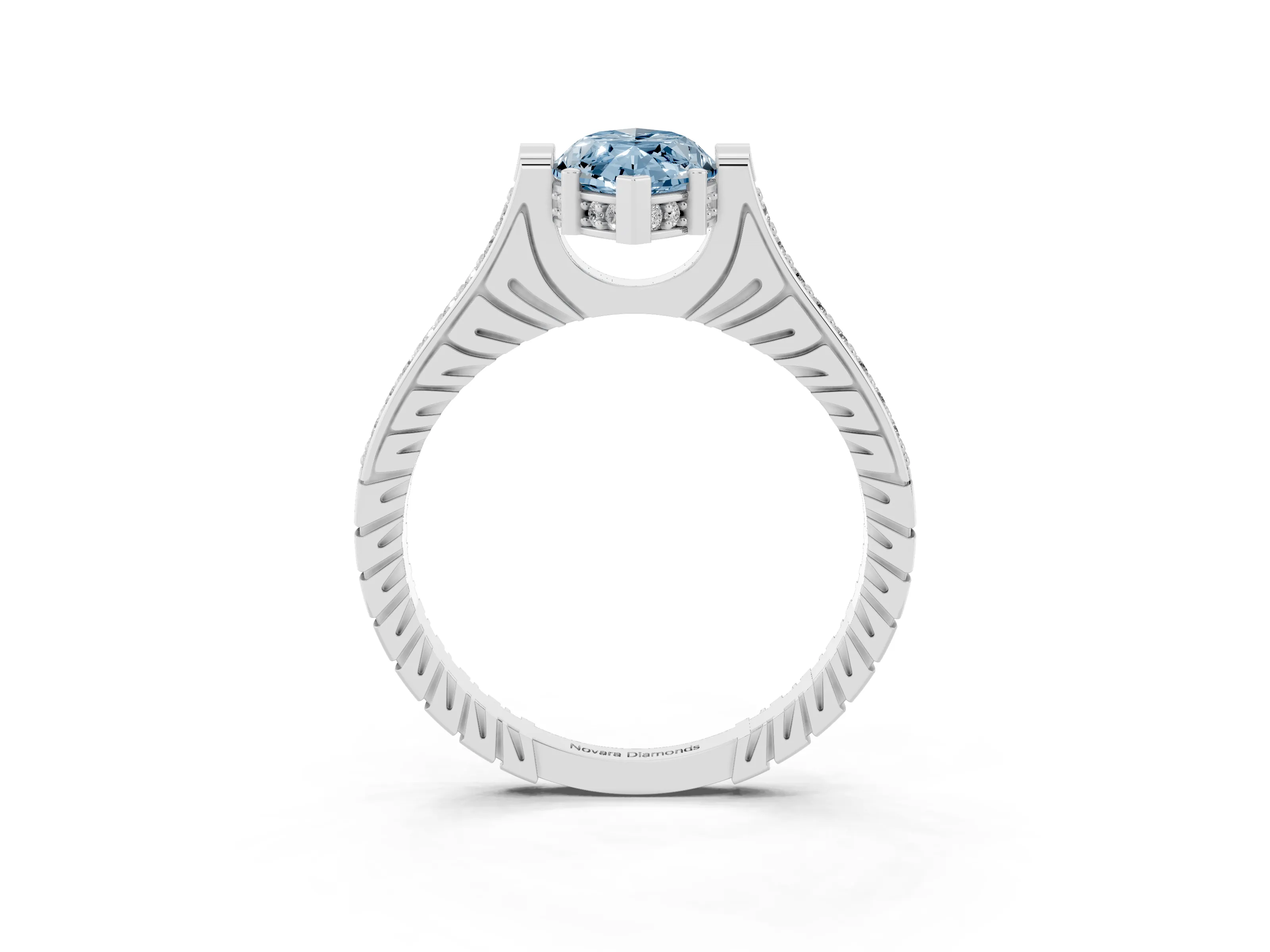 Fancy Blue Marquise Cut Diamond Solitaire Ring Set in Platinum with Channel Set Band and Bezel Prong Setting