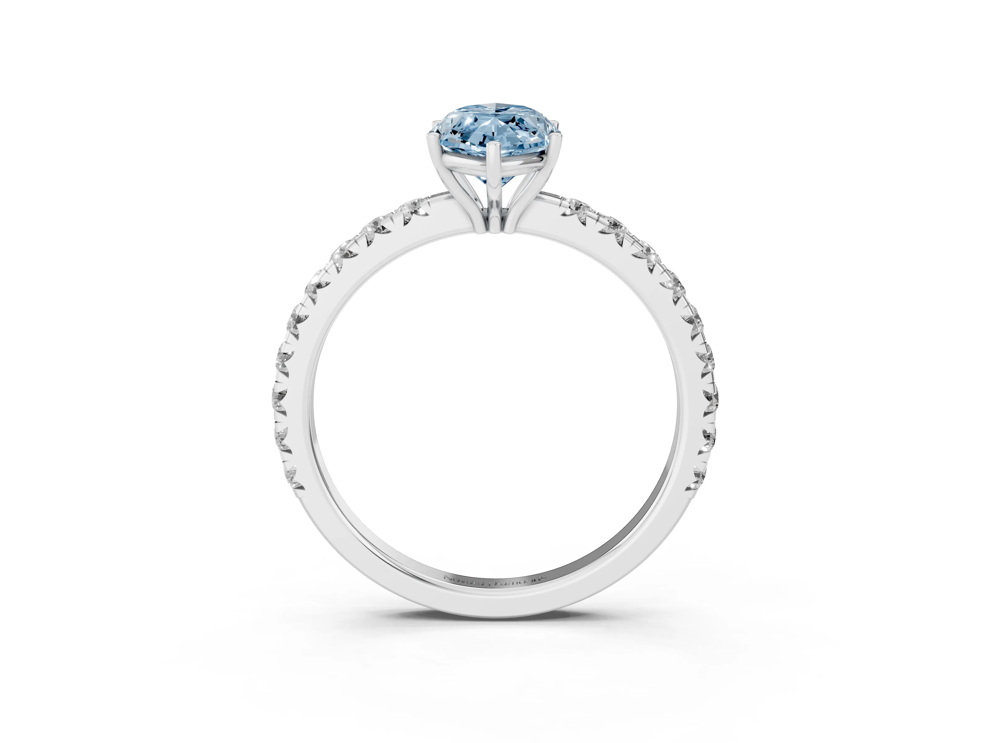 Fancy Blue Marquise Cut Diamond Pavé Solitaire Engagement Ring Set in White gold with Prong Setting