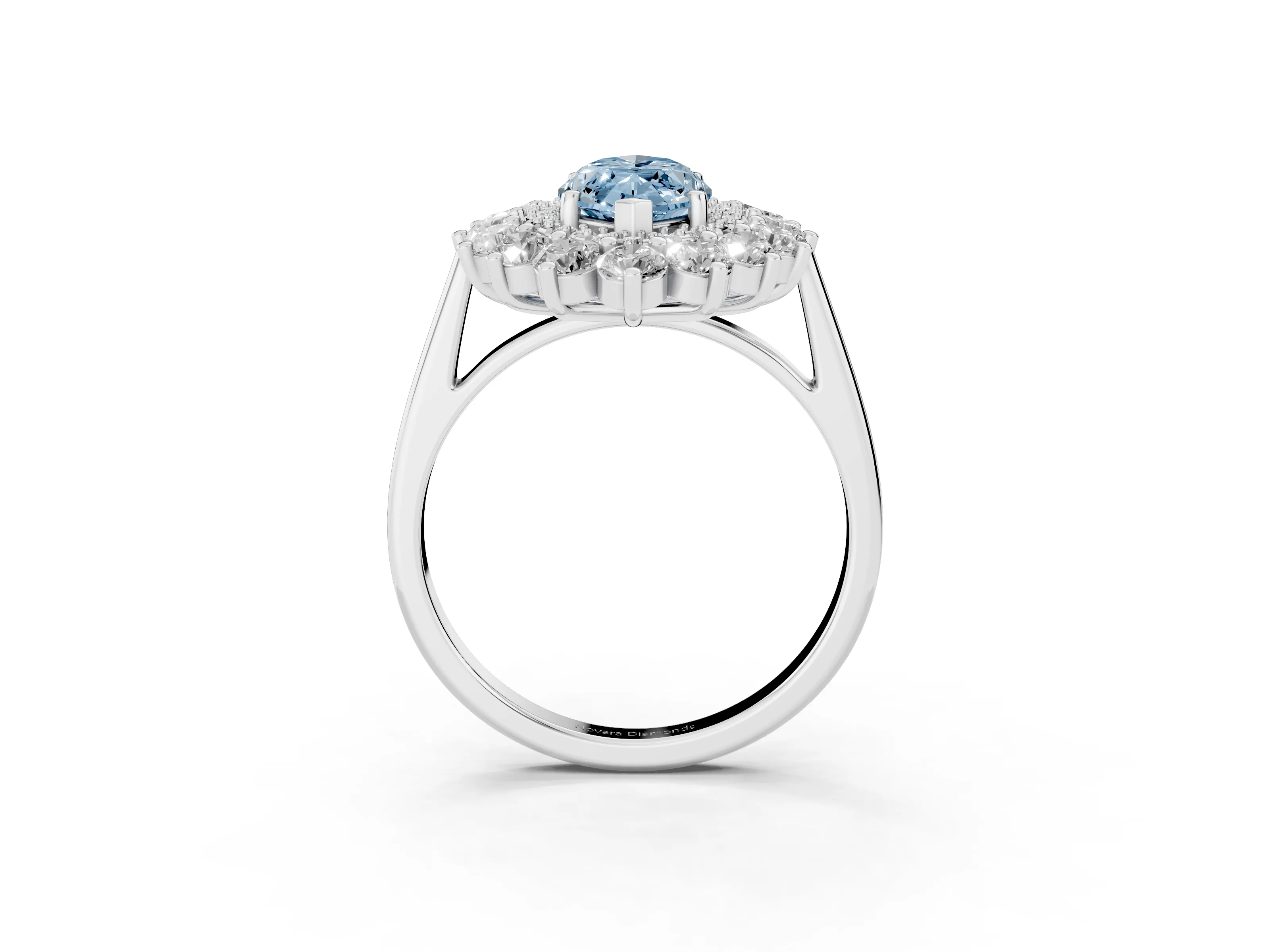 Fancy Blue Marquise Cut Diamond Floral Double Halo Ring Set in Platinum with Round Petals