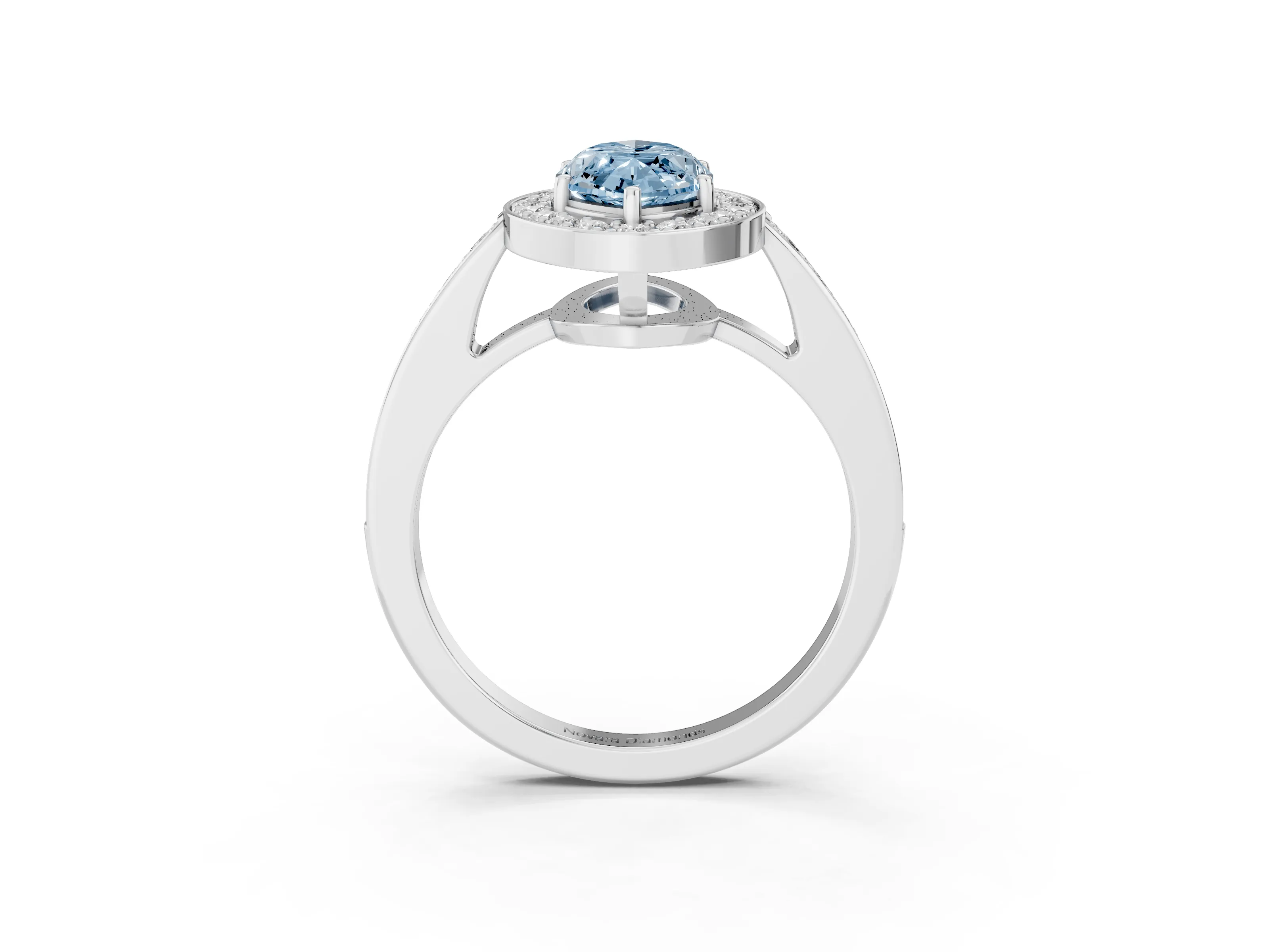 Fancy Blue Marquise Cut Diamond Halo Pavé Engagement Ring Set in Platinum with Bezel Setting